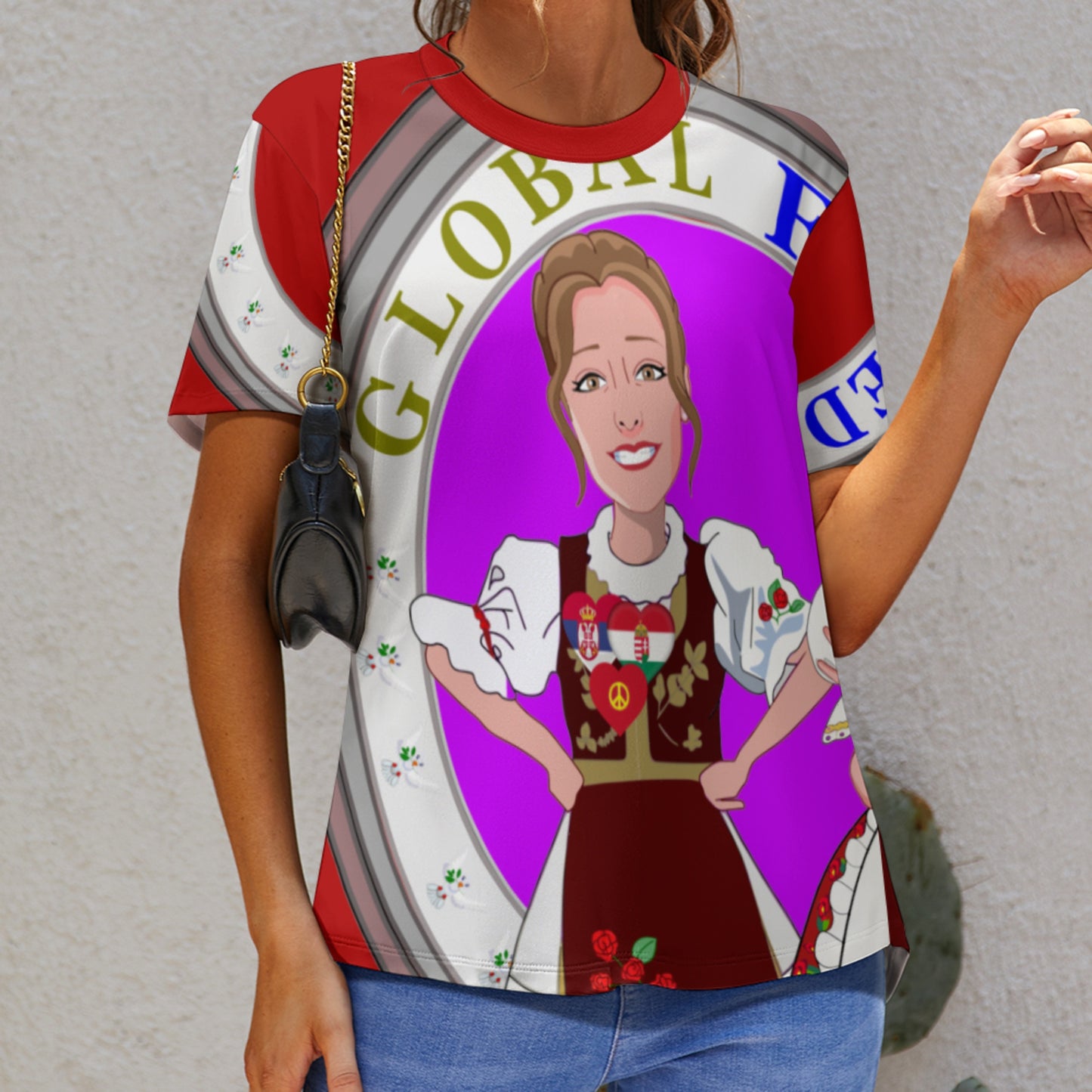 Women´s T-shirt 2 GLOBAL FREEDOM UNITED© Serbia & Hungary Red