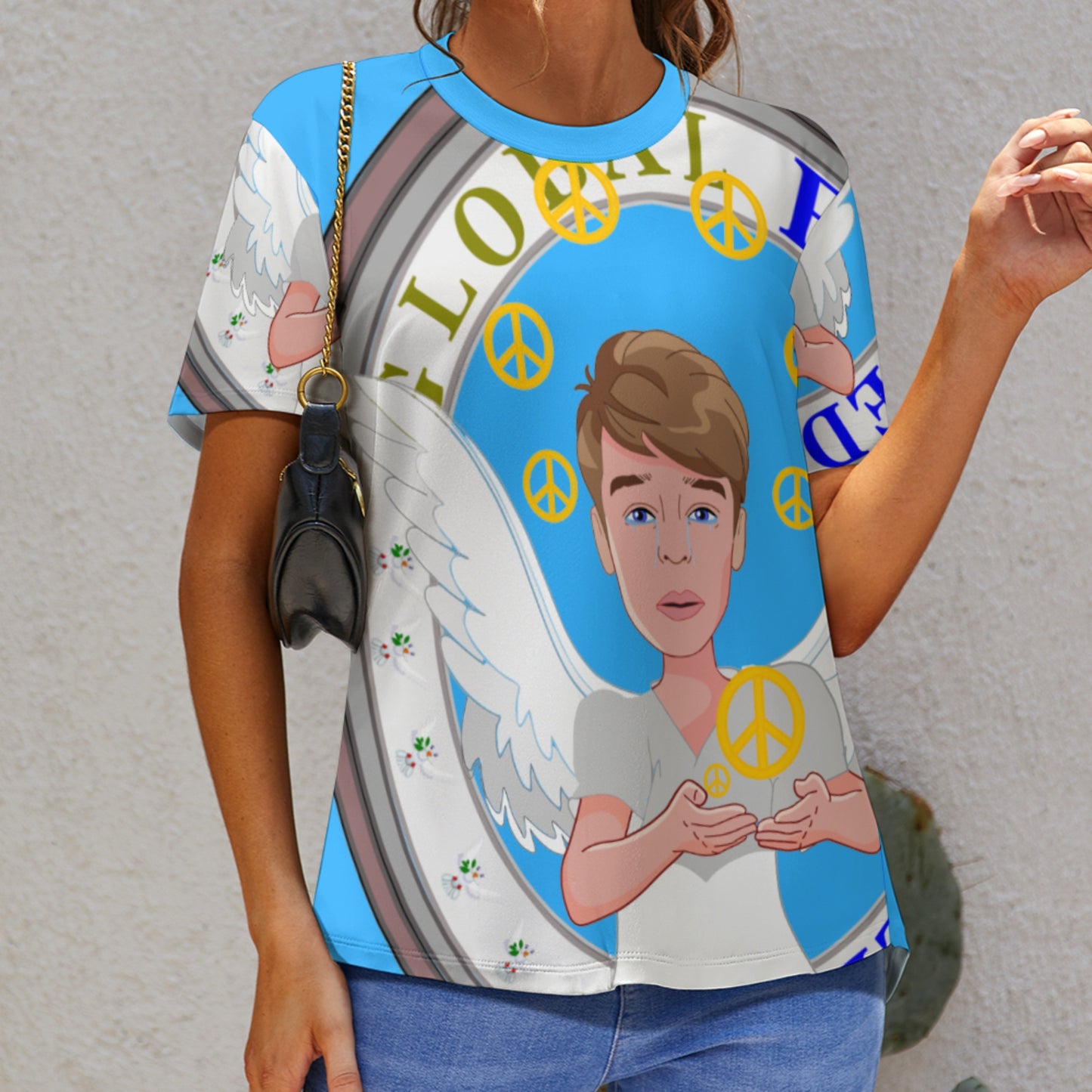 Women´s T-shirt 2 Global Freedom United Boy Peace Of Angel Old Peace Blue