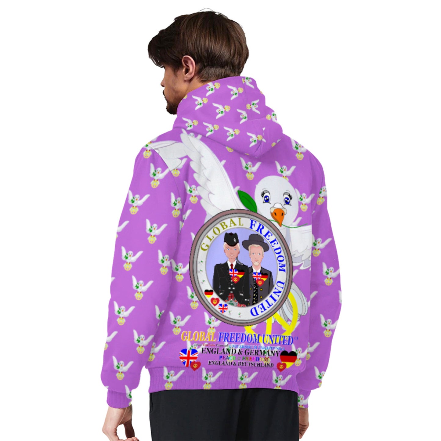 Plush Hoodie GLOBAL FREEDOM UNITED© Men England & Germany Lilac