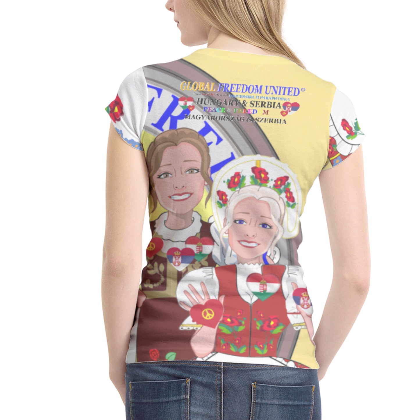 Women´s T-shirt 1 GLOBAL FREEDOM UNITED© Serbia & Hungary Yellow