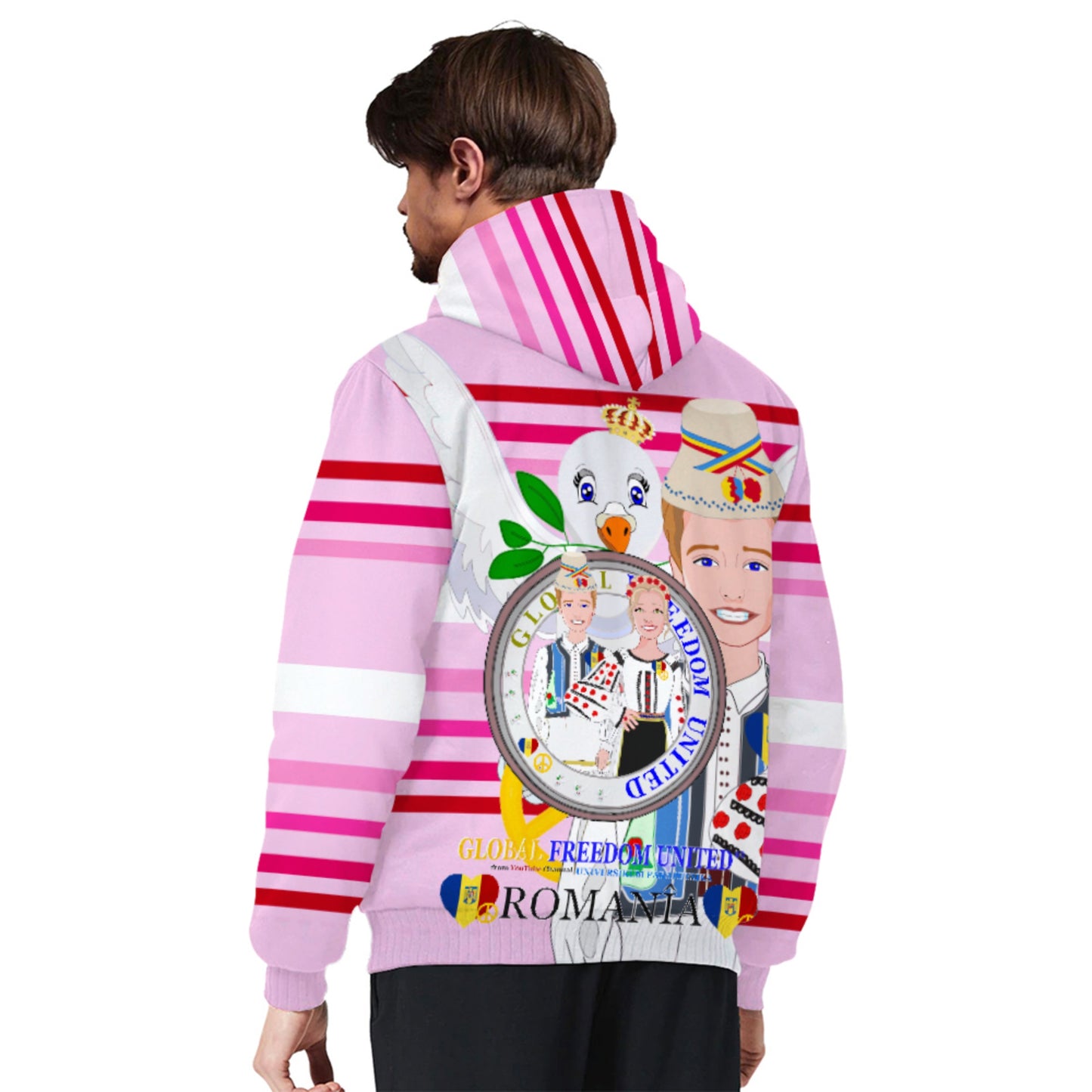 Plush Hoodie GLOBAL FREEDOM UNITED© Couple Edition Romania Pink 2