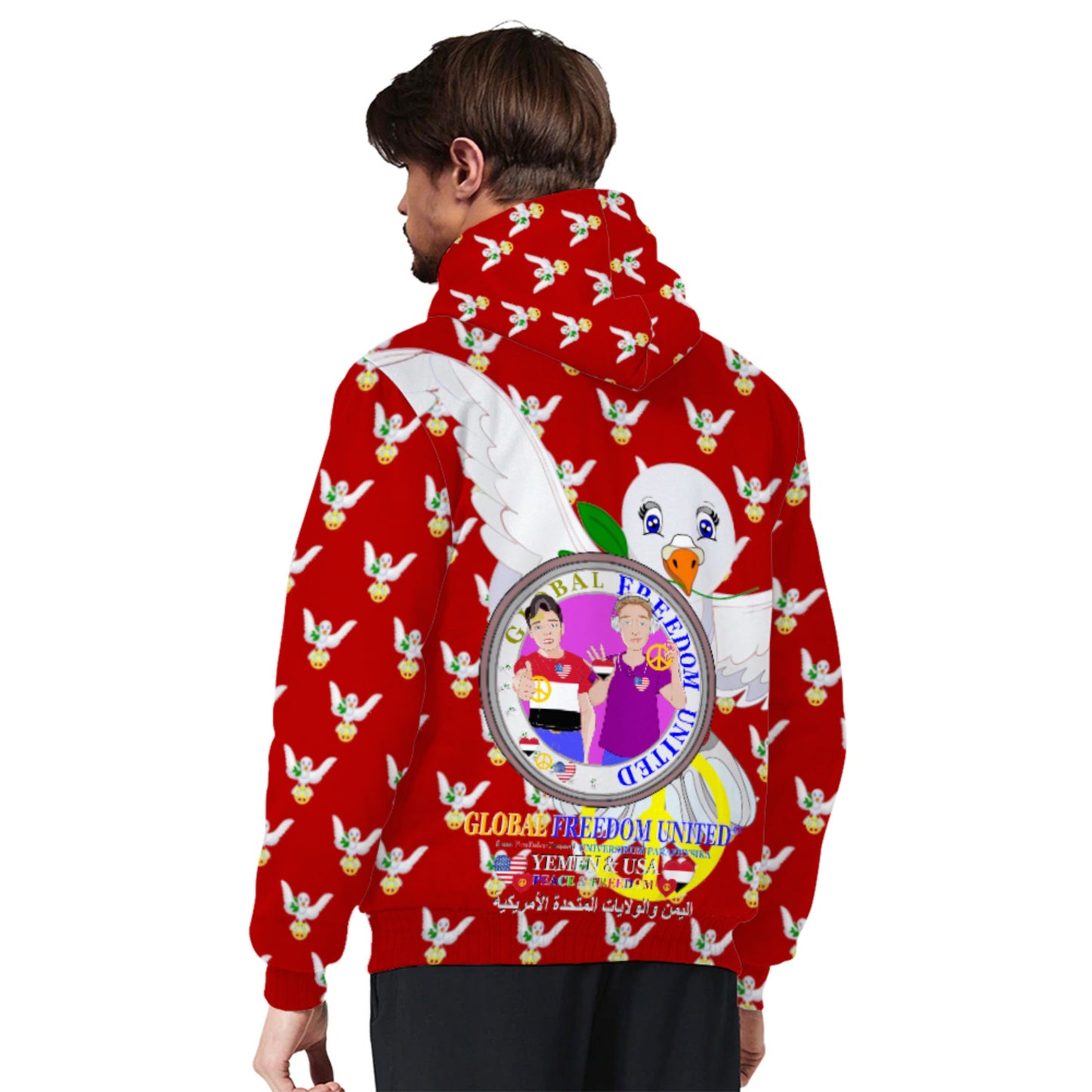 Plush Hoodie GLOBAL FREEDOM UNITED© Men Yemen & USA Red