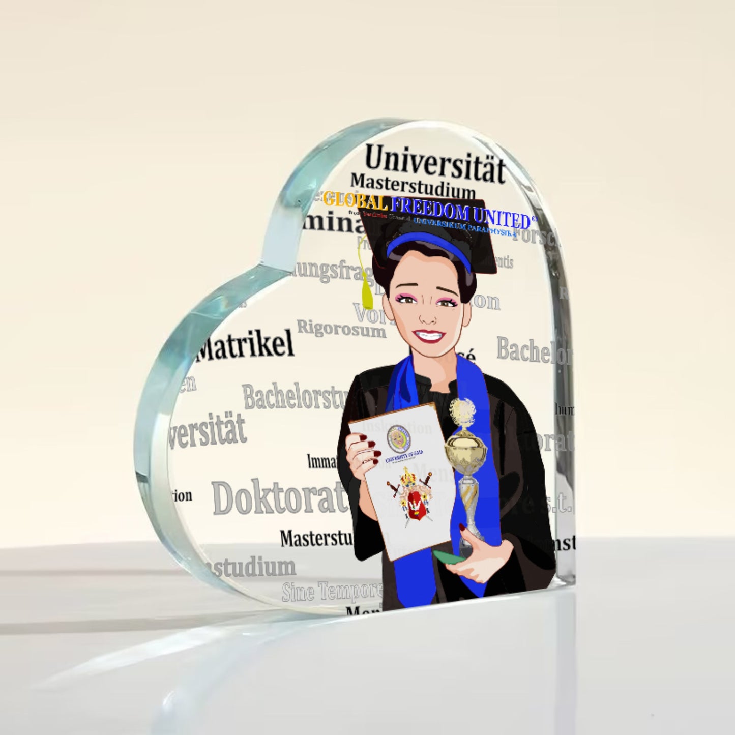 Acryl Heart Global Freedom United Asia Student Girl Gold Place