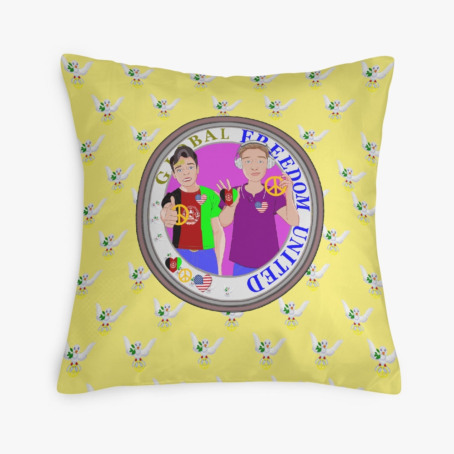 GLOBAL FREEDOM UNITED© Men AFGHANISTAN & USA YELLOW 18'' Square Pillow Cover
