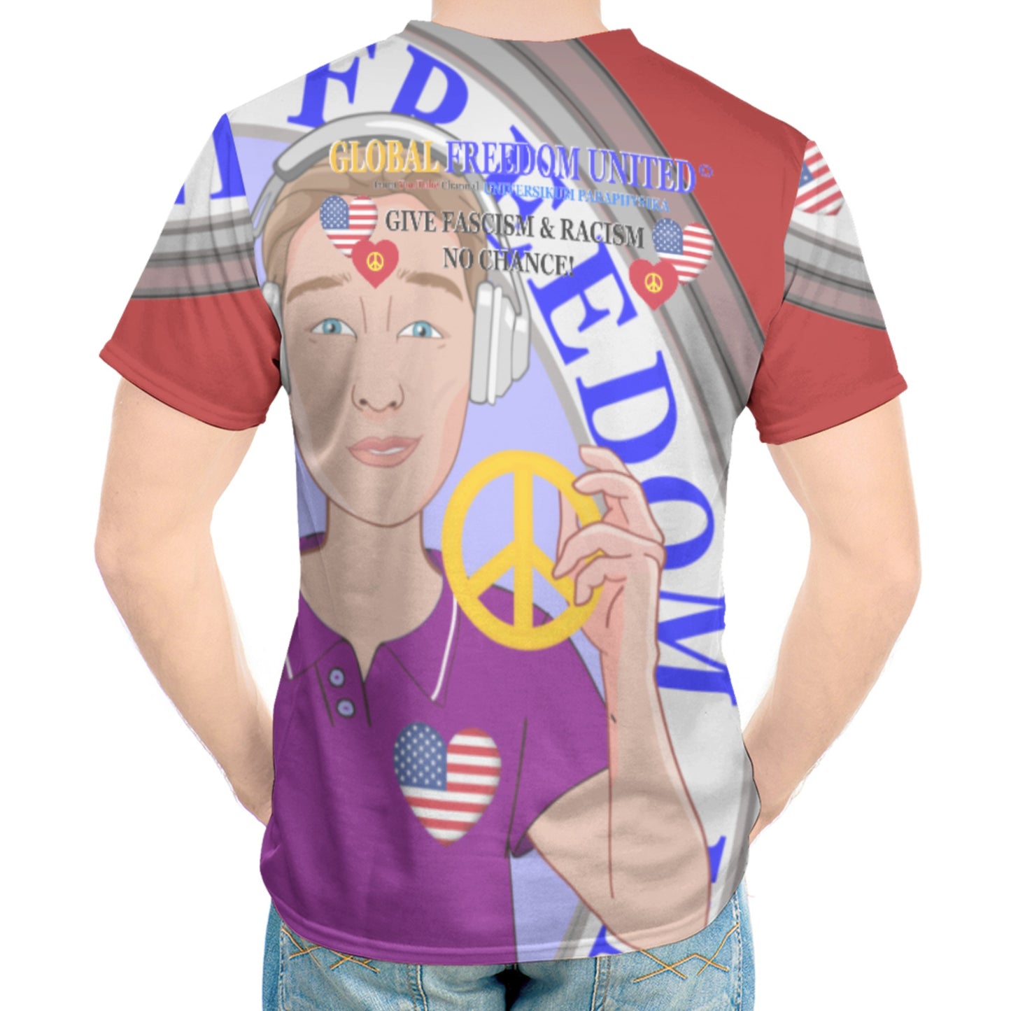 Men´s T-shirt GLOBAL FREEDOM UNITED© Men Anti Fascism & Racism USA Red