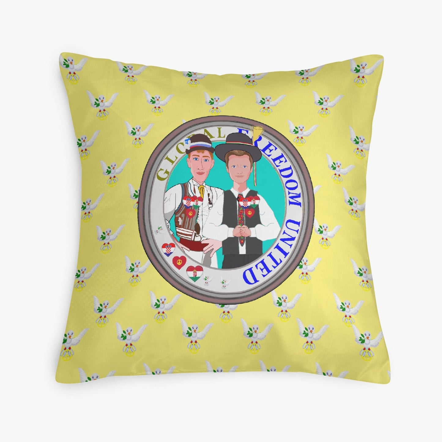 GLOBAL FREEDOM UNITED© Men CROATIA & HUNGARY YELLOW 18'' Square Pillow Cover