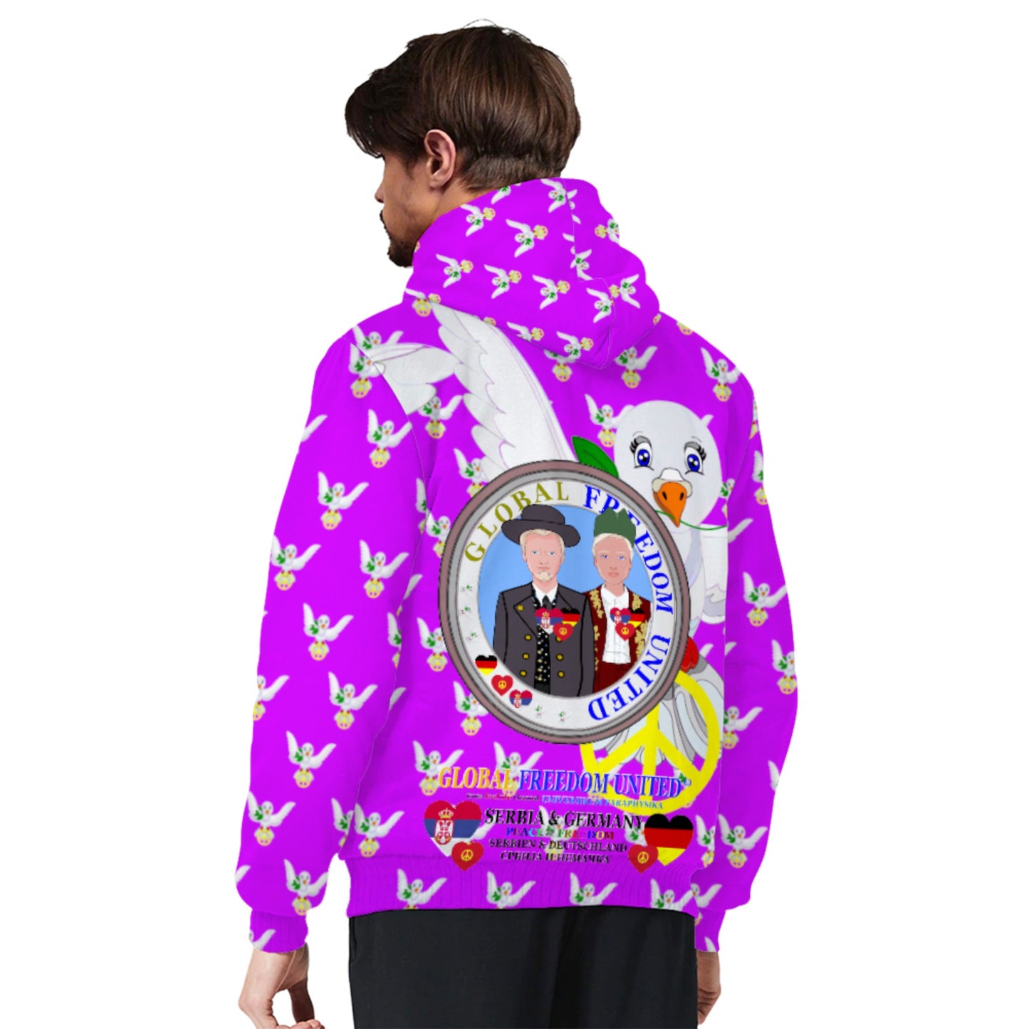 Plush Hoodie GLOBAL FREEDOM UNITED© Men Serbia & Germany V1 Lilac