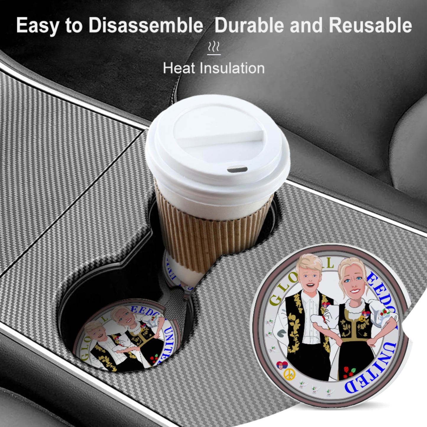 Ceramic Car Coaster Global Freedom United Couple Edition Serbia Black