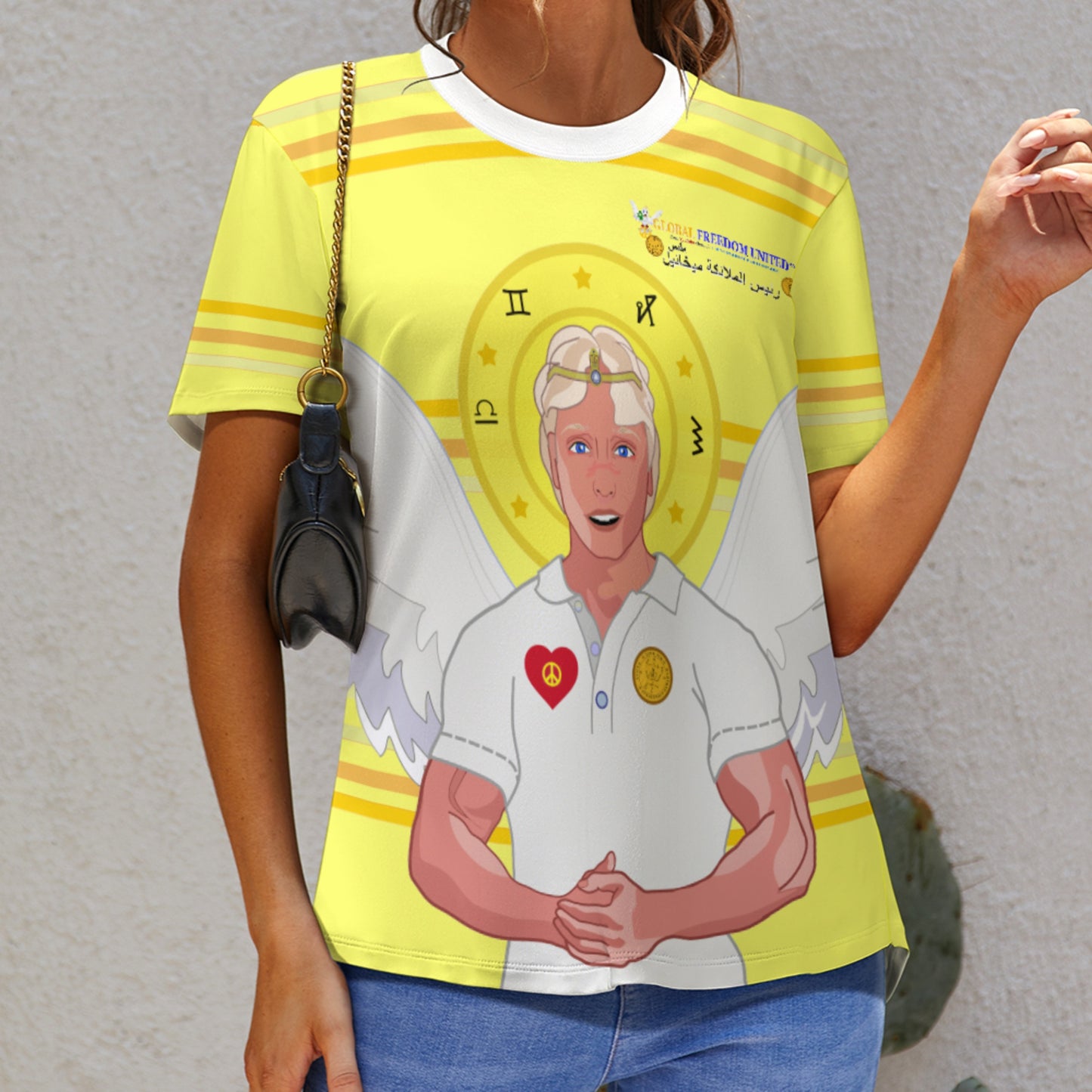 Women´s T-shirt Global Freedom United Archangel Michael Arabic V2 Yellow