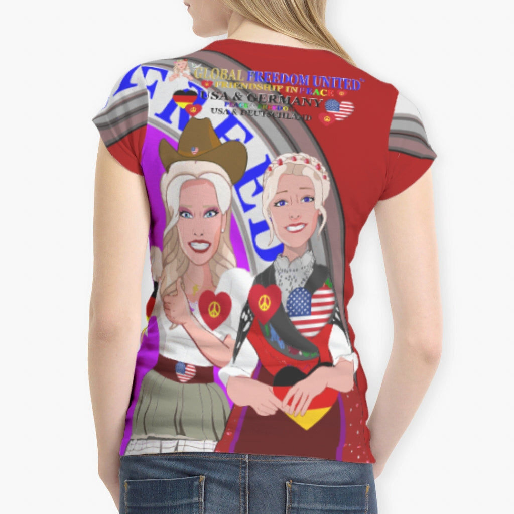 Women´s T-Shirt GLOBAL FREEDOM UNITED© Women USA & Germany Red