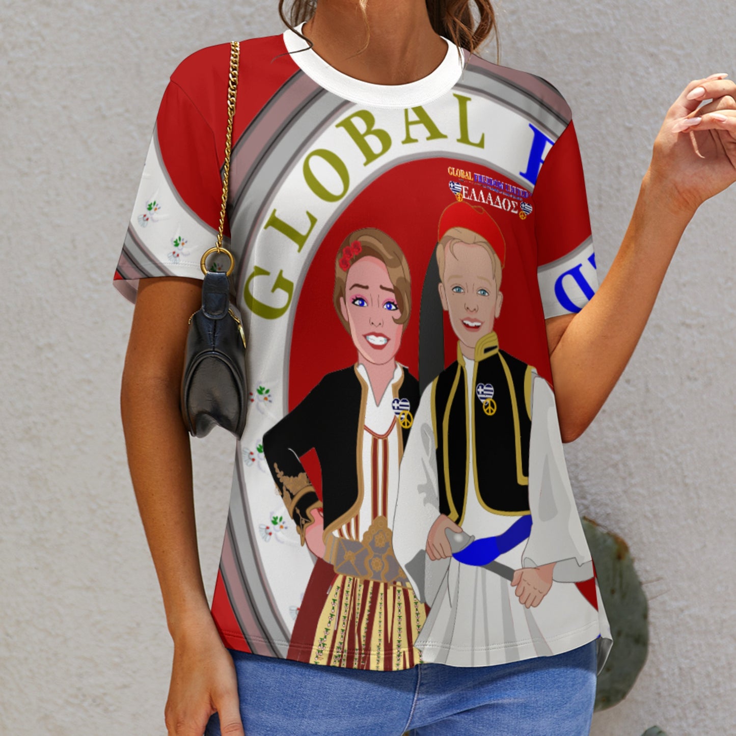 Women´s T-shirt 3 GLOBAL FREEDOM UNITED© Couple Edition Greece Red
