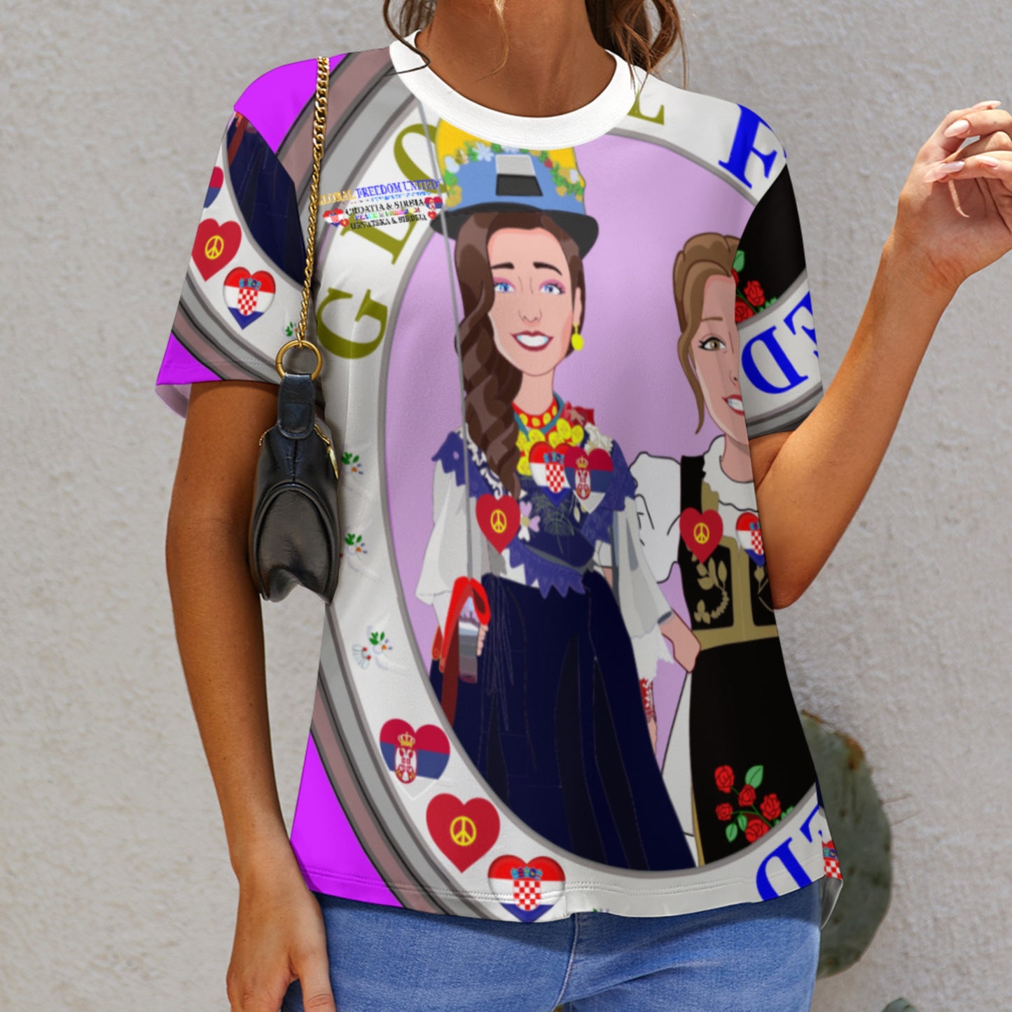 Women´s T-shirt 2 Global Freedom United Women Croatia & Serbia Old Peace Lilac