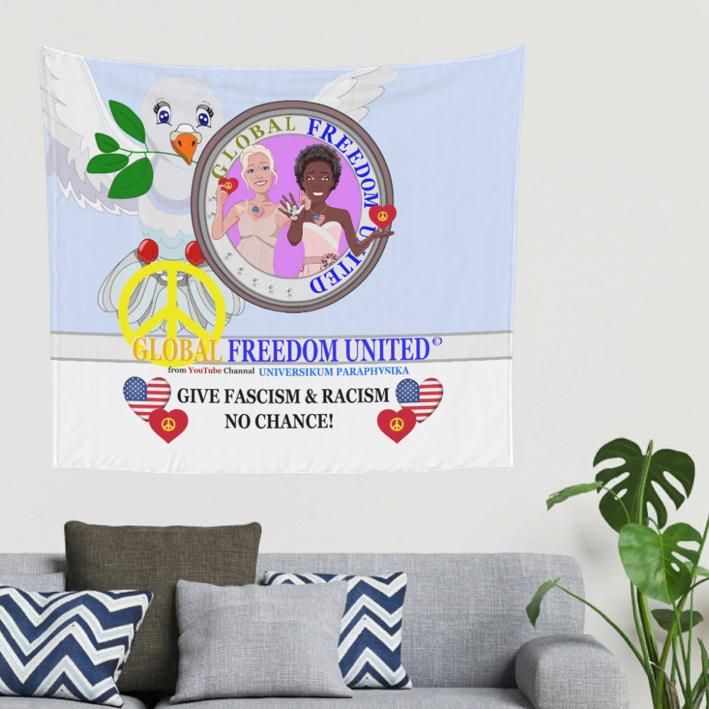 Tapestry GLOBAL FREEDOM UNITED© Women Anti Fascism & Racism USA Light Blue