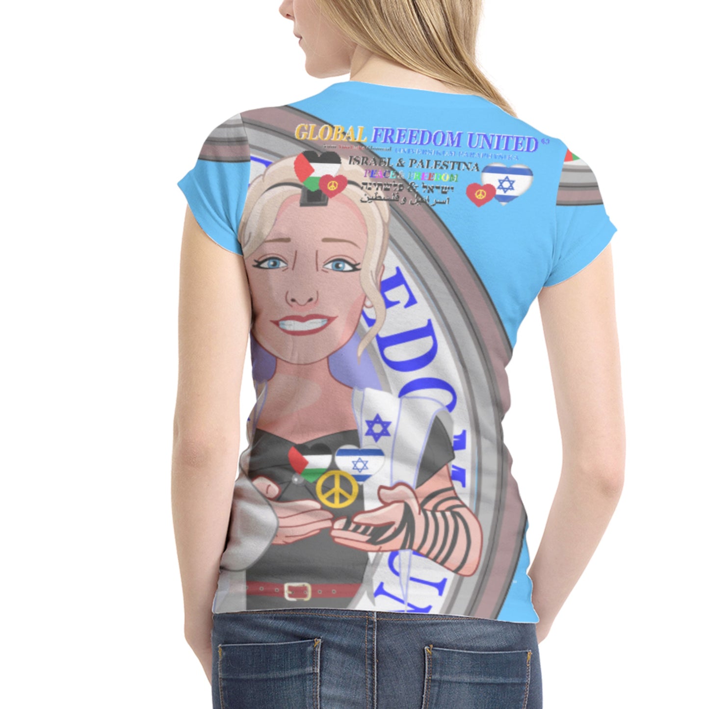 Women´s T-shirt 2 GLOBAL FREEDOM UNITED© Women Palestina & Israel Blue