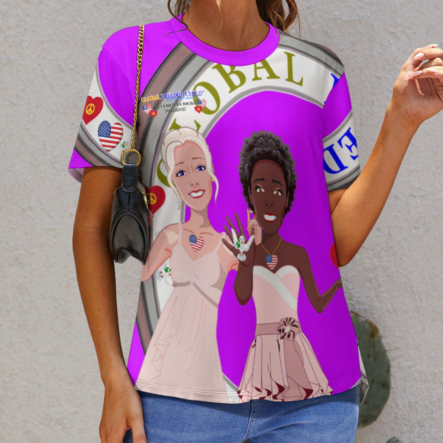 Women´s T-Shirt 3 GLOBAL FREEDOM UNITED© Women Anti Fascism & Racism USA Lilac