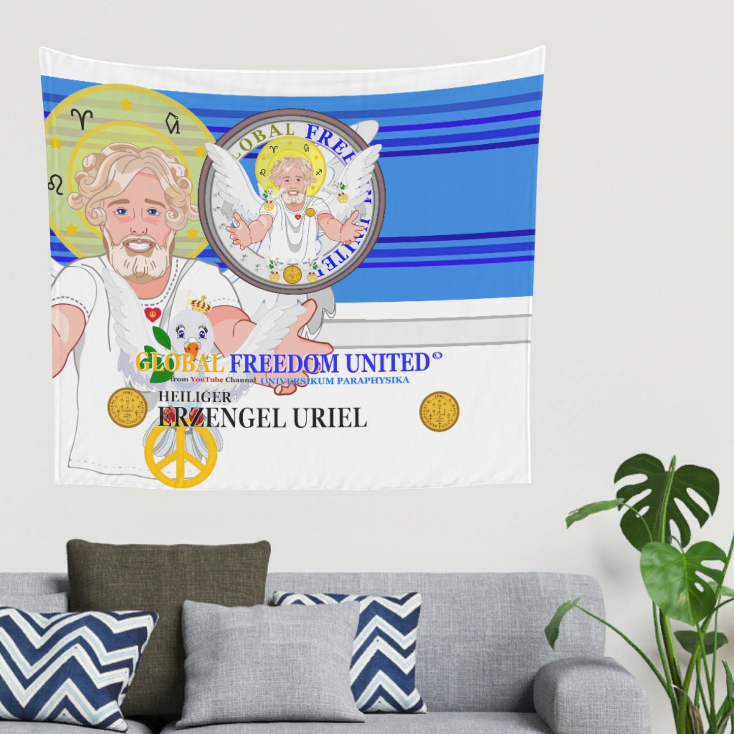 Tapestry Global Freedom United Archangel Uriel German Deep Blue