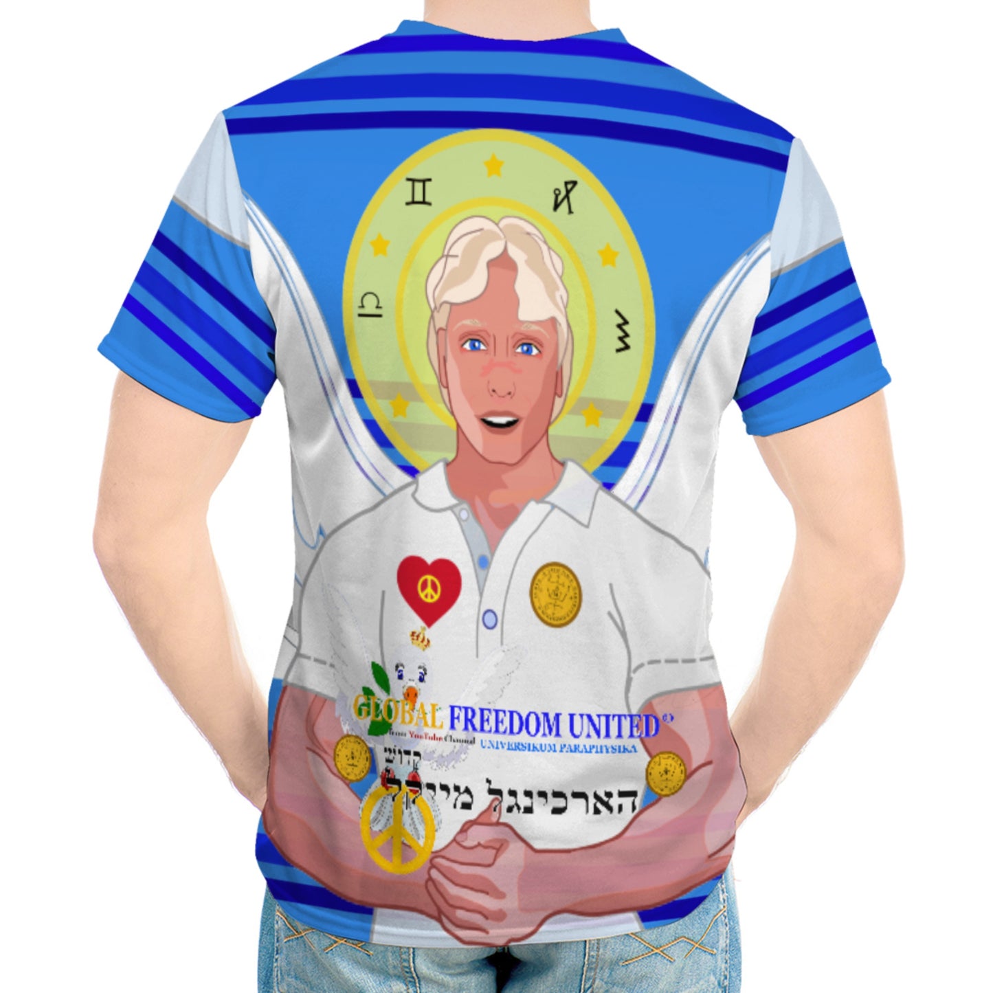 Men´s T-shirt Global Freedom United Archangel Michael Hebrew Deep Blue