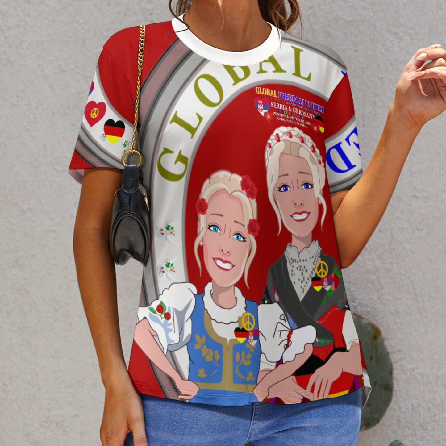 Women´s T-shirt GLOBAL FREEDOM UNITED© Women Serbia & Germany Red