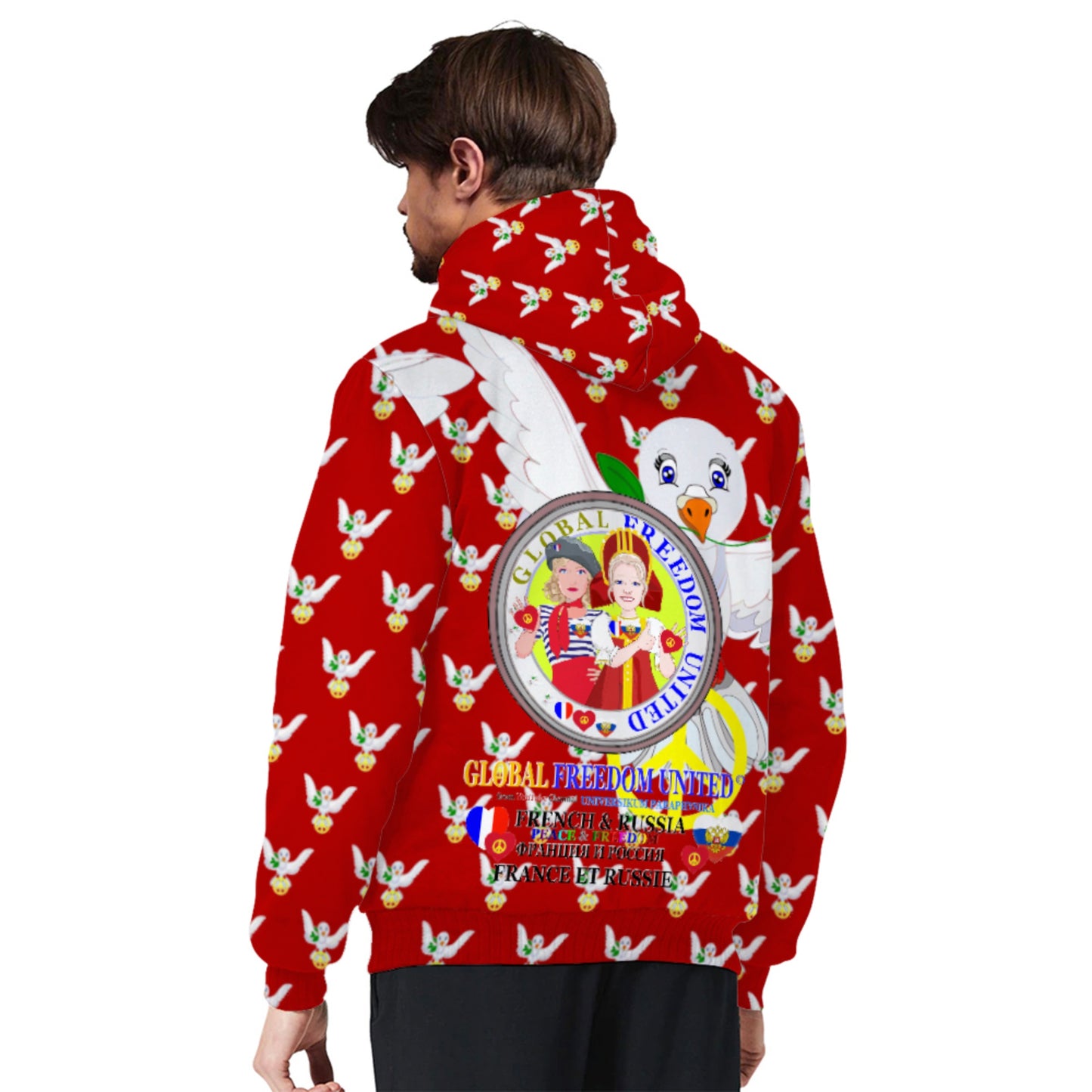 Plush Hoodie GLOBAL FREEDOM UNITED© Women French & Russia Red