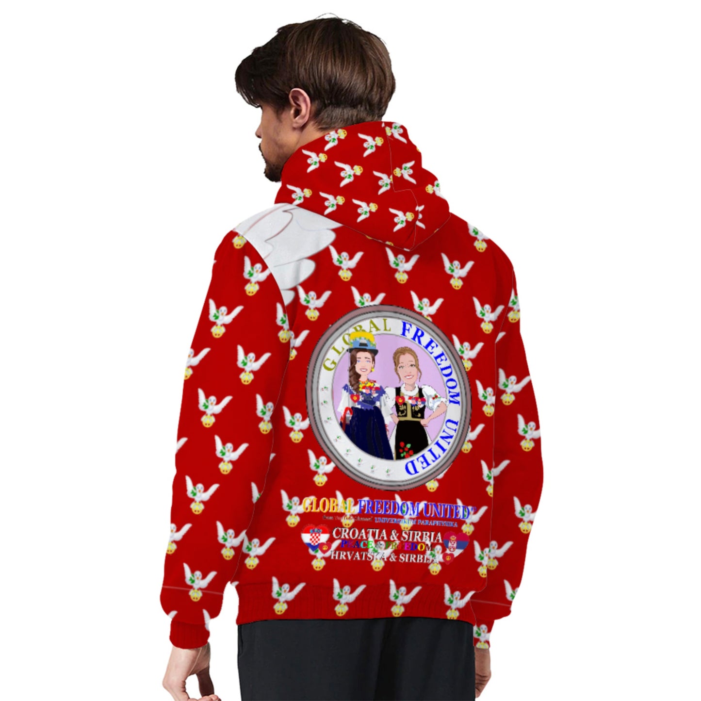 Plush Hoodie 3 GLOBAL FREEDOM UNITED© Women Croatia & Serbia V1 Red