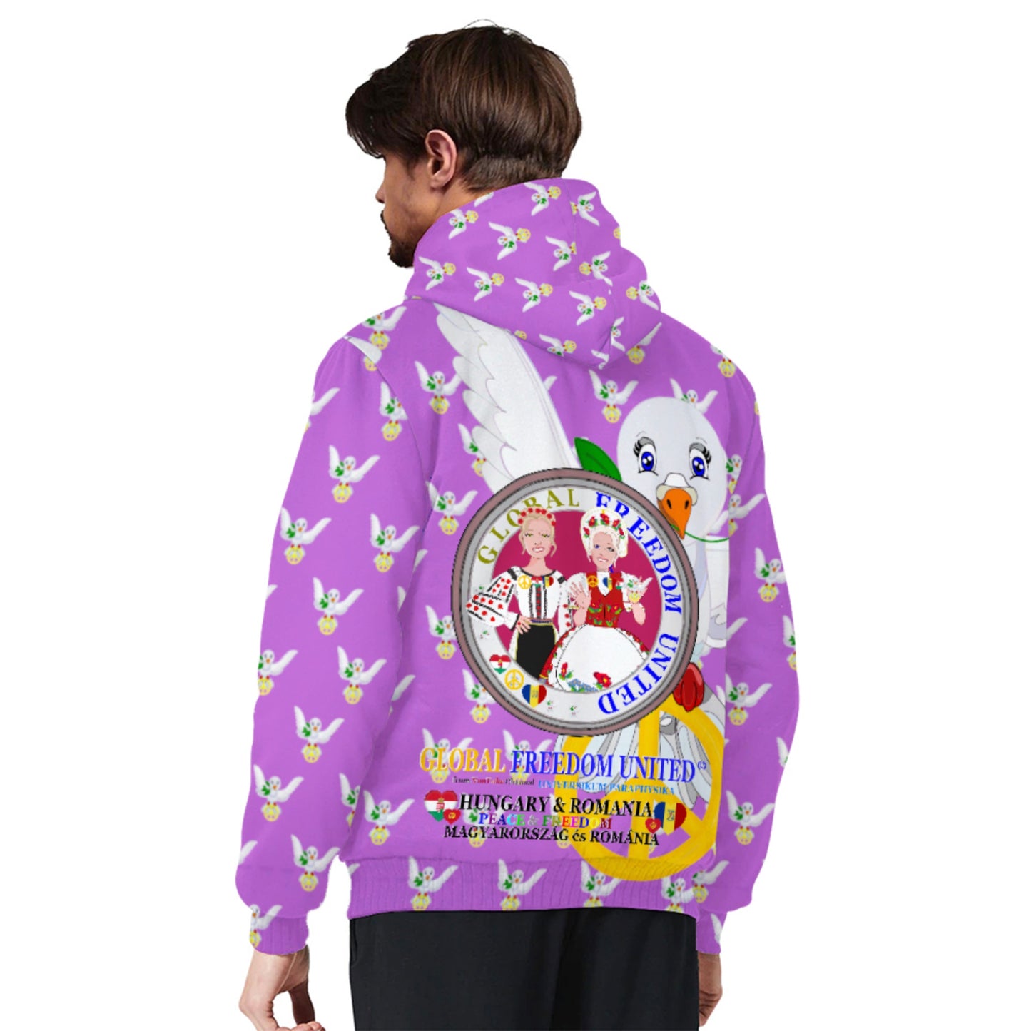 Plush Hoodie GLOBAL FREEDOM UNITED© Women Romania & Hungary Lilac