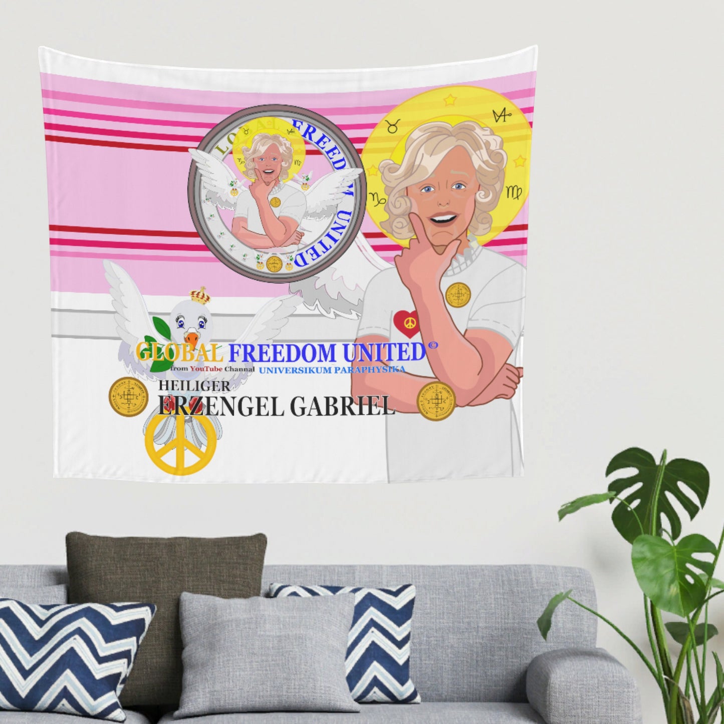 Tapestry GLOBAL FREEDOM UNITED© Archangel Gabriel German Pink2