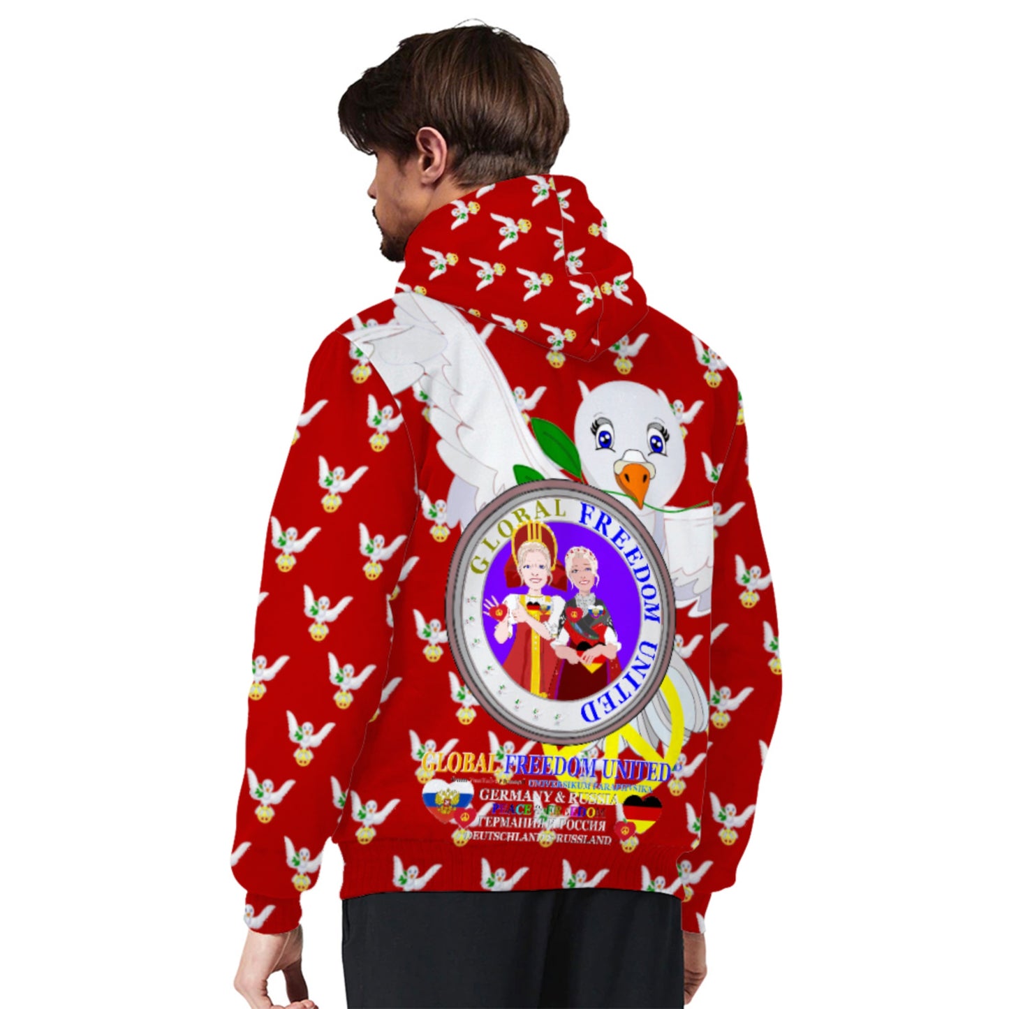 Plush Hoodie GLOBAL FREEDOM UNITED© Women RUSSIA & GERMANY Red