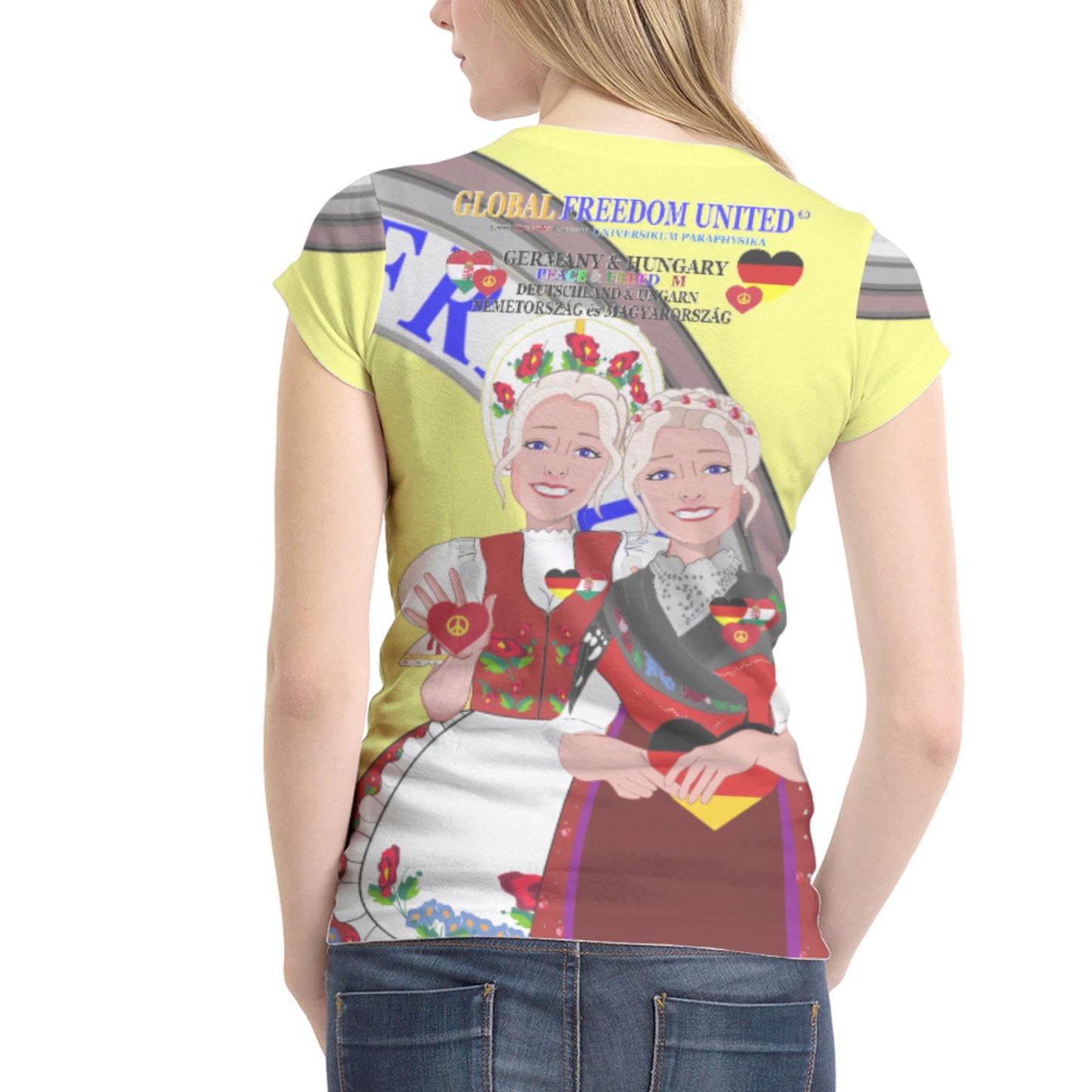 Women´s T-shirt 2 GLOBAL FREEDOM UNITED© Women Germany & Hungary Yellow