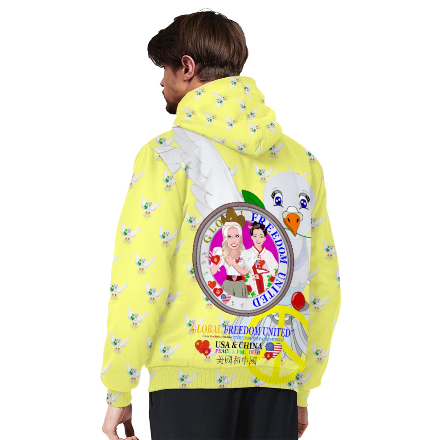 Plush Hoodie GLOBAL FREEDOM UNITED© Women USA & China Yellow