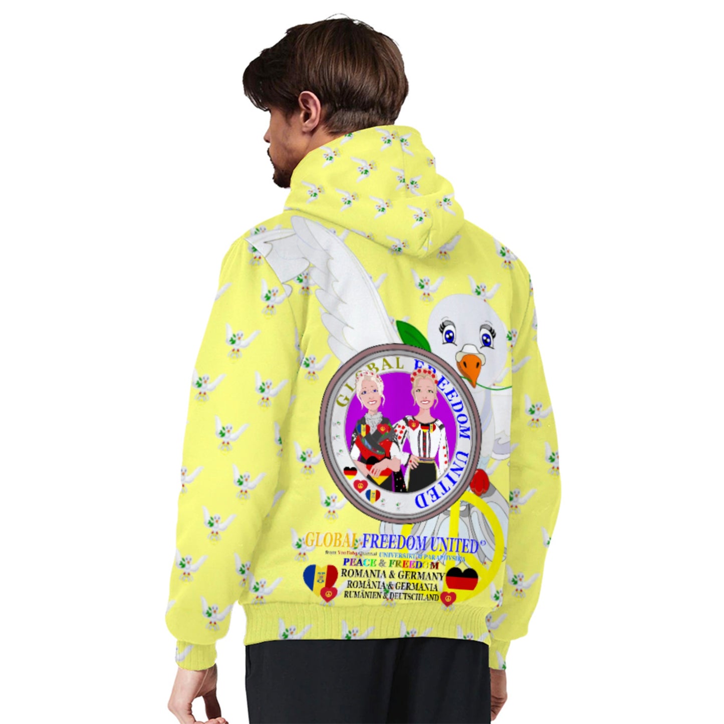 Plush Hoodie GLOBAL FREEDOM UNITED© Women Romania & Germany Yellow