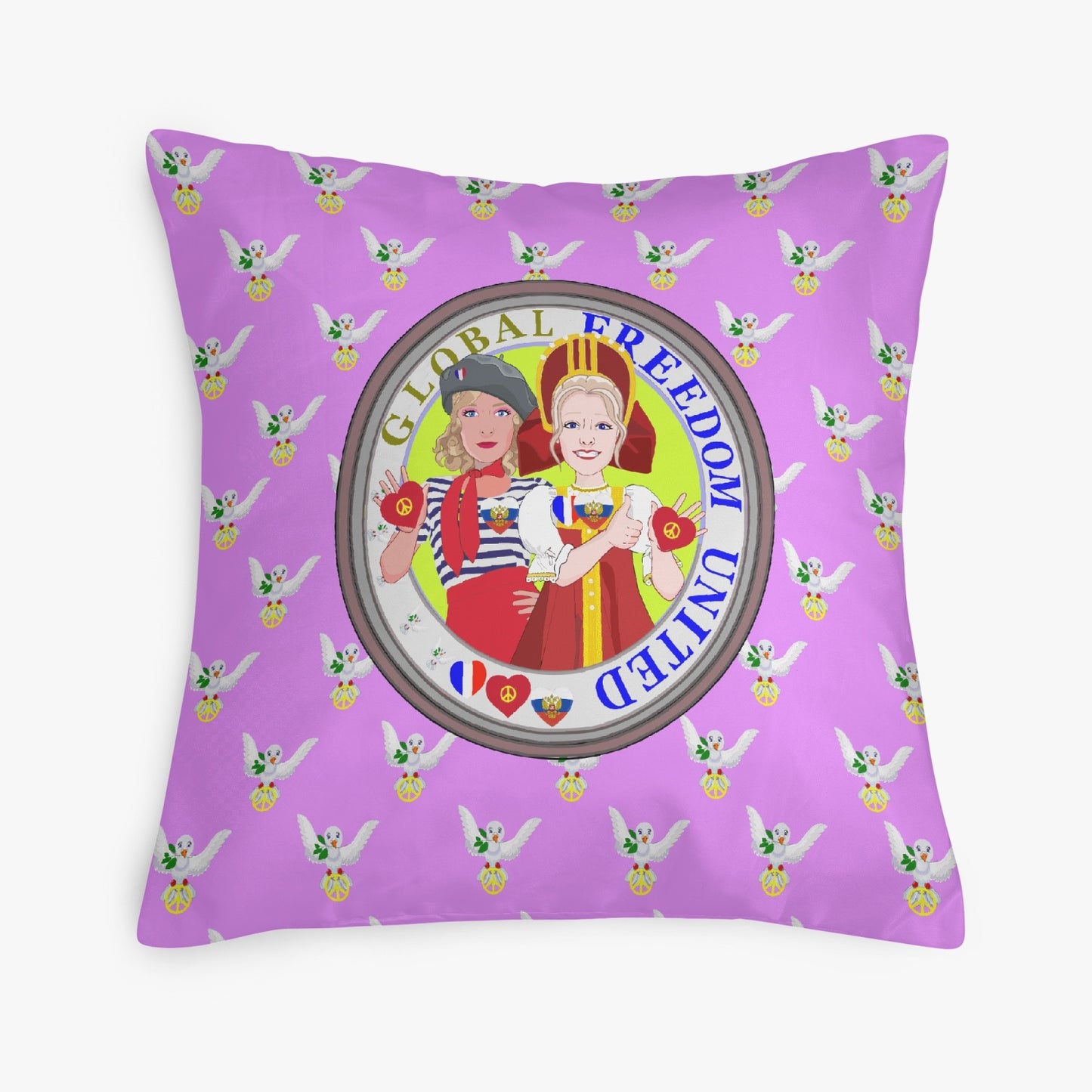 GLOBAL FREEDOM UNITED© Women FRENCH & RUSSIA Lilac 18'' Square Pillow Cover