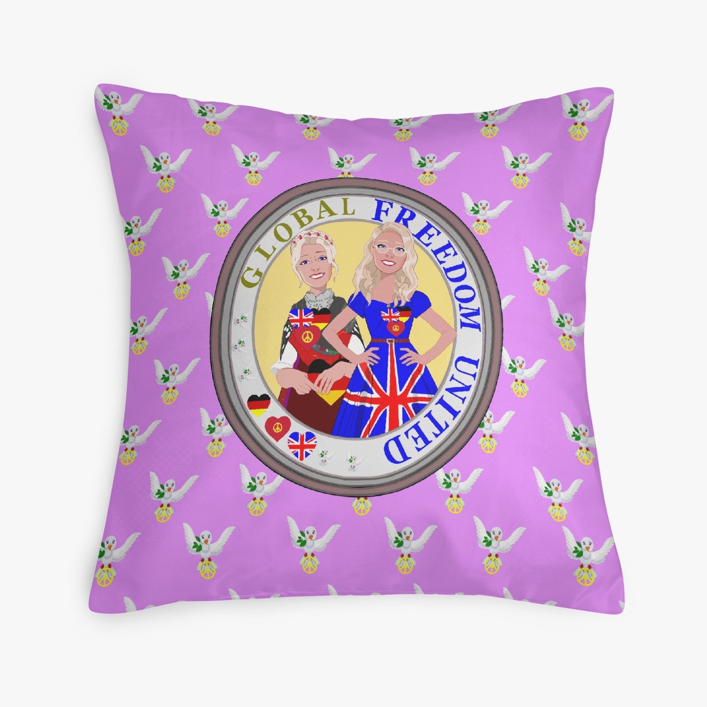 GLOBAL FREEDOM UNITED© Women ENGLAND & GERMANY Lilac 18'' Square Pillow Cover