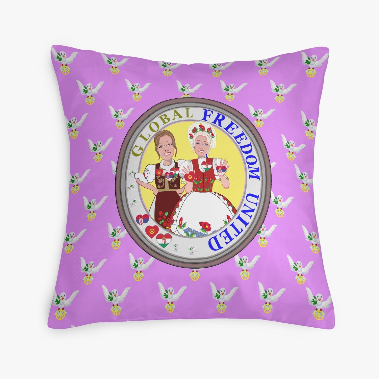 GLOBAL FREEDOM UNITED© WOMEN SERBIA & HUNGARY OLD PEACE LILAC 18'' Square Pillow Cover