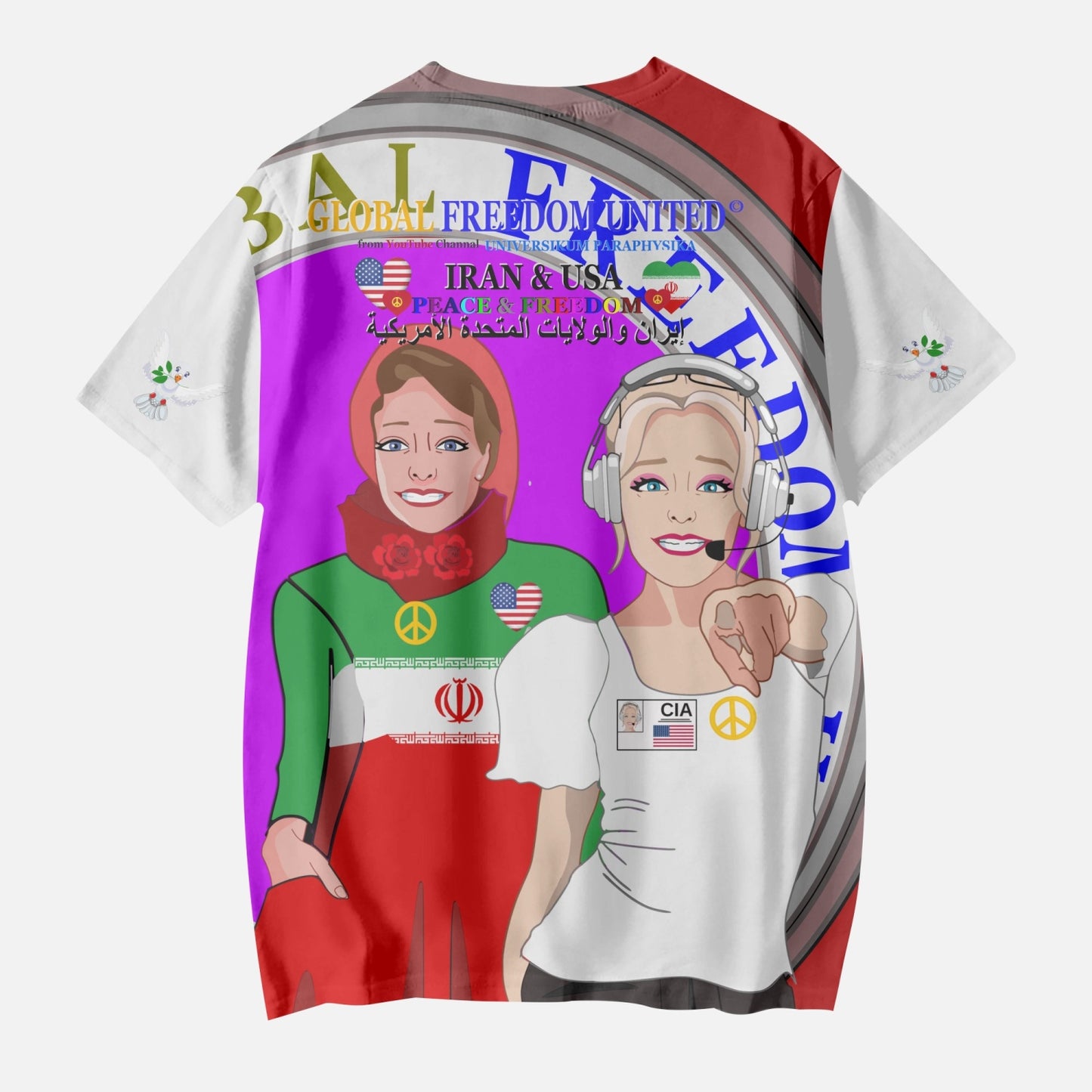 GLOBAL FREEDOM UNITED GIRLS IRAN & USA OLD PEACE RED AOP Kids' Short T-Shirts