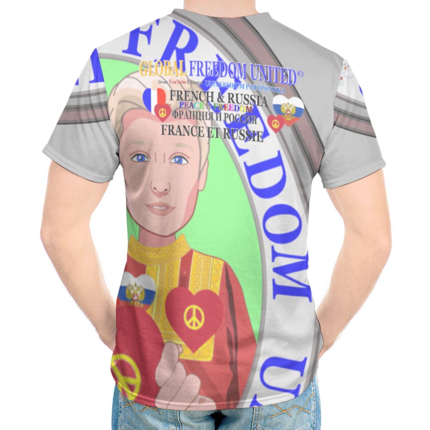 Men´s T-shirt GLOBAL FREEDOM UNITED© French & Russia Old Peace Grey Version 2