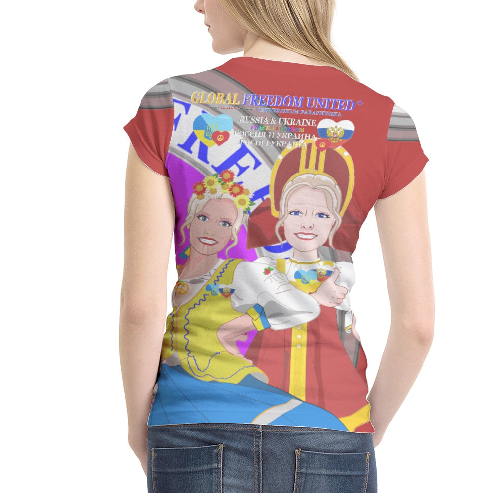 Women´s T-shirt GLOBAL FREEDOM UNITED© Women Ukraina & Russia Red