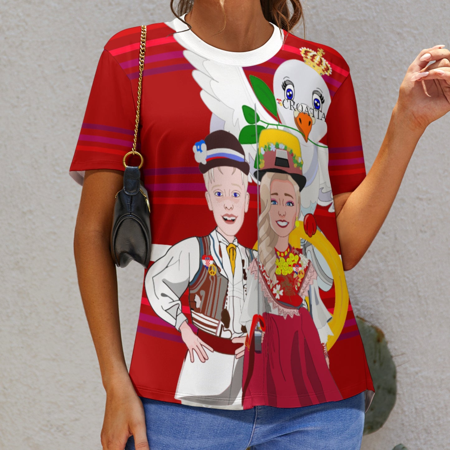 Women´s T-shirt 1 Global Freedom United Couple Edition Croatia Red