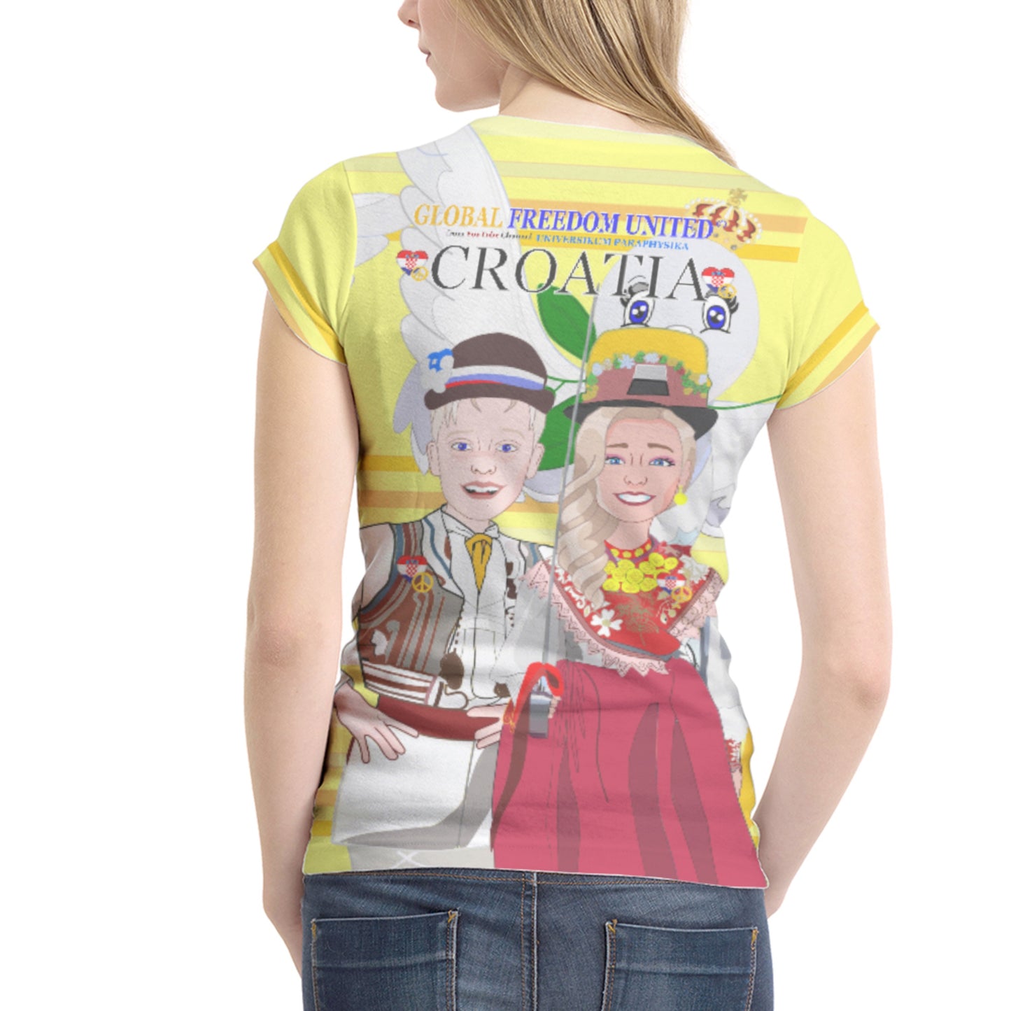 Women´s T-shirt 1 Global Freedom United Couple Edition Croatia Yellow
