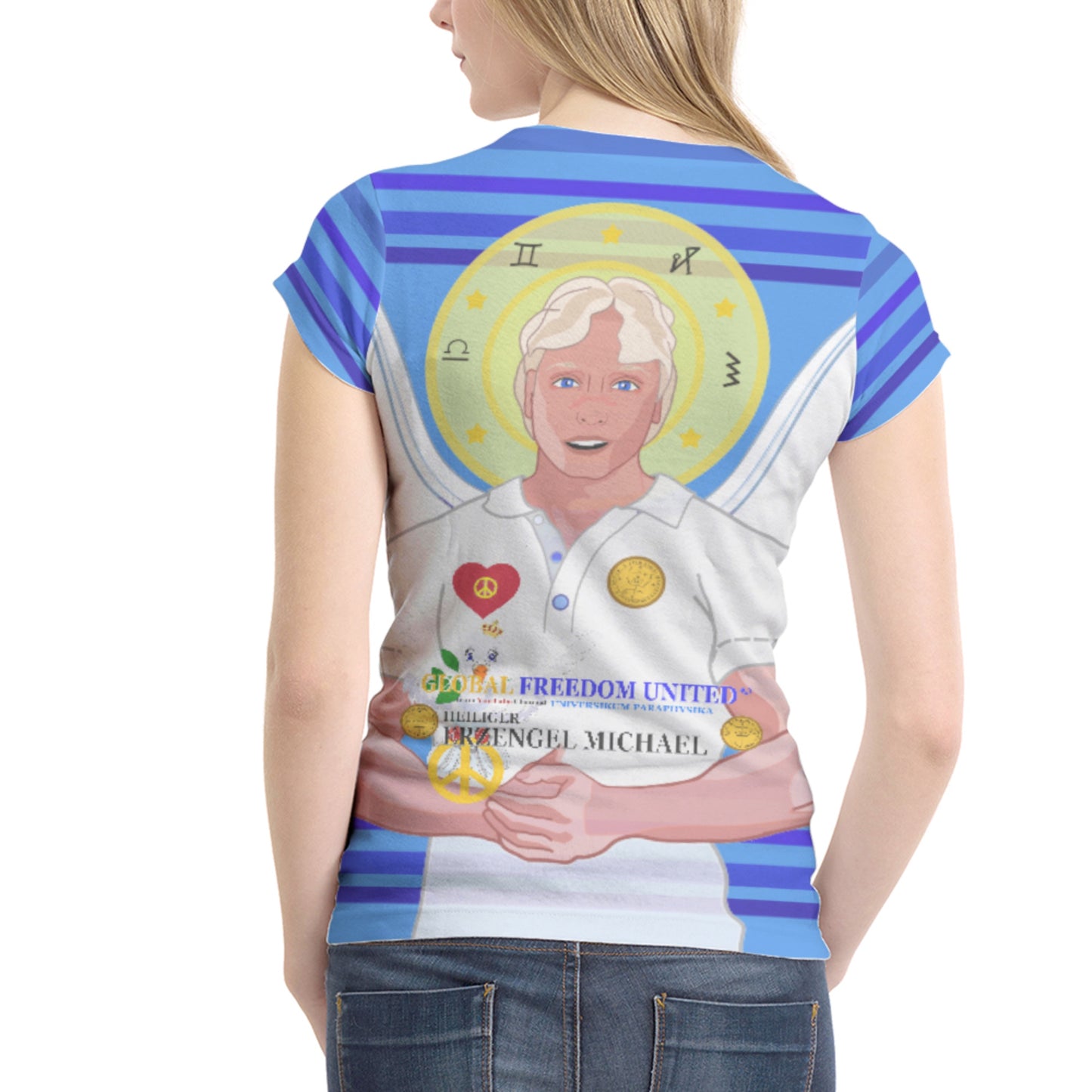 Women´s T-shirt 1 Global Freedom United Archangel Michael No2 German Deep Blue