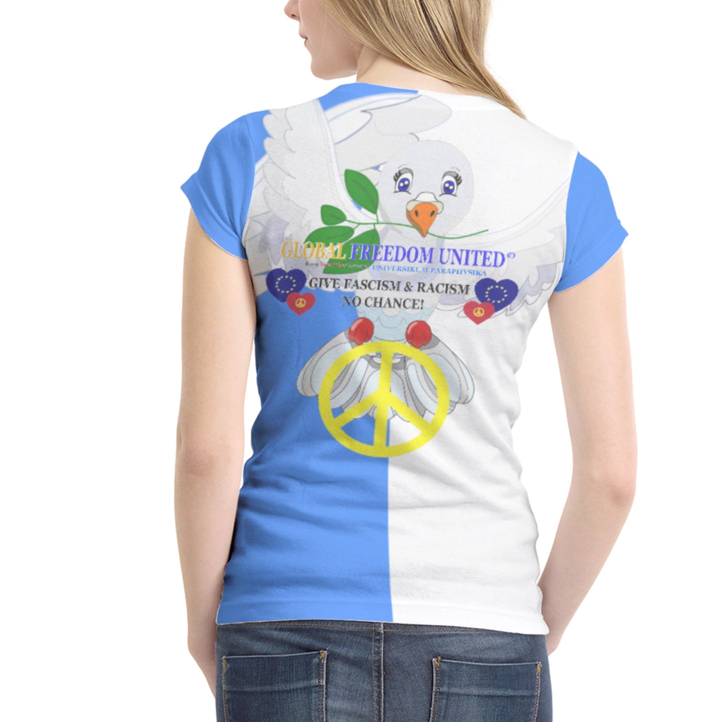 Women´s T-shirt 1 GLOBAL FREEDOM UNITED© Anti Fascism & Racism EU Blue