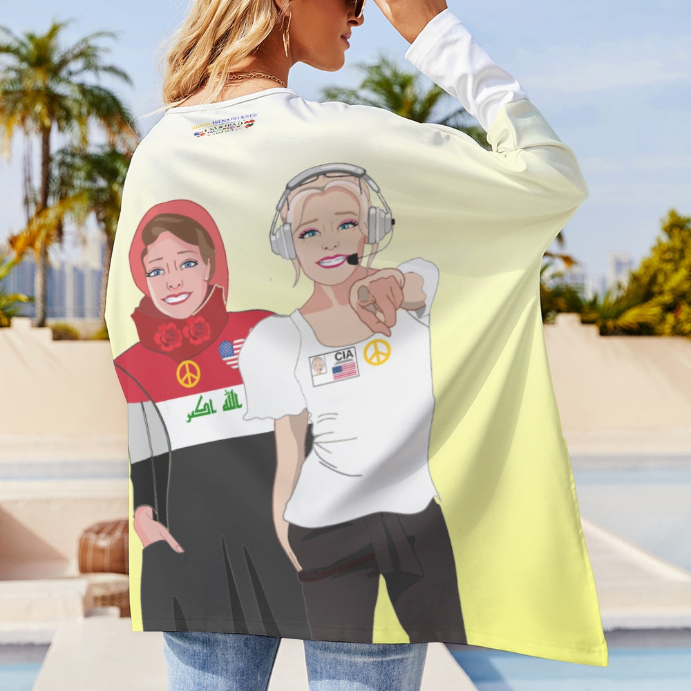 Pullover Long Sleeve T-shirt GLOBAL FREEDOM UNITED© Women Iraq & USA Yellow