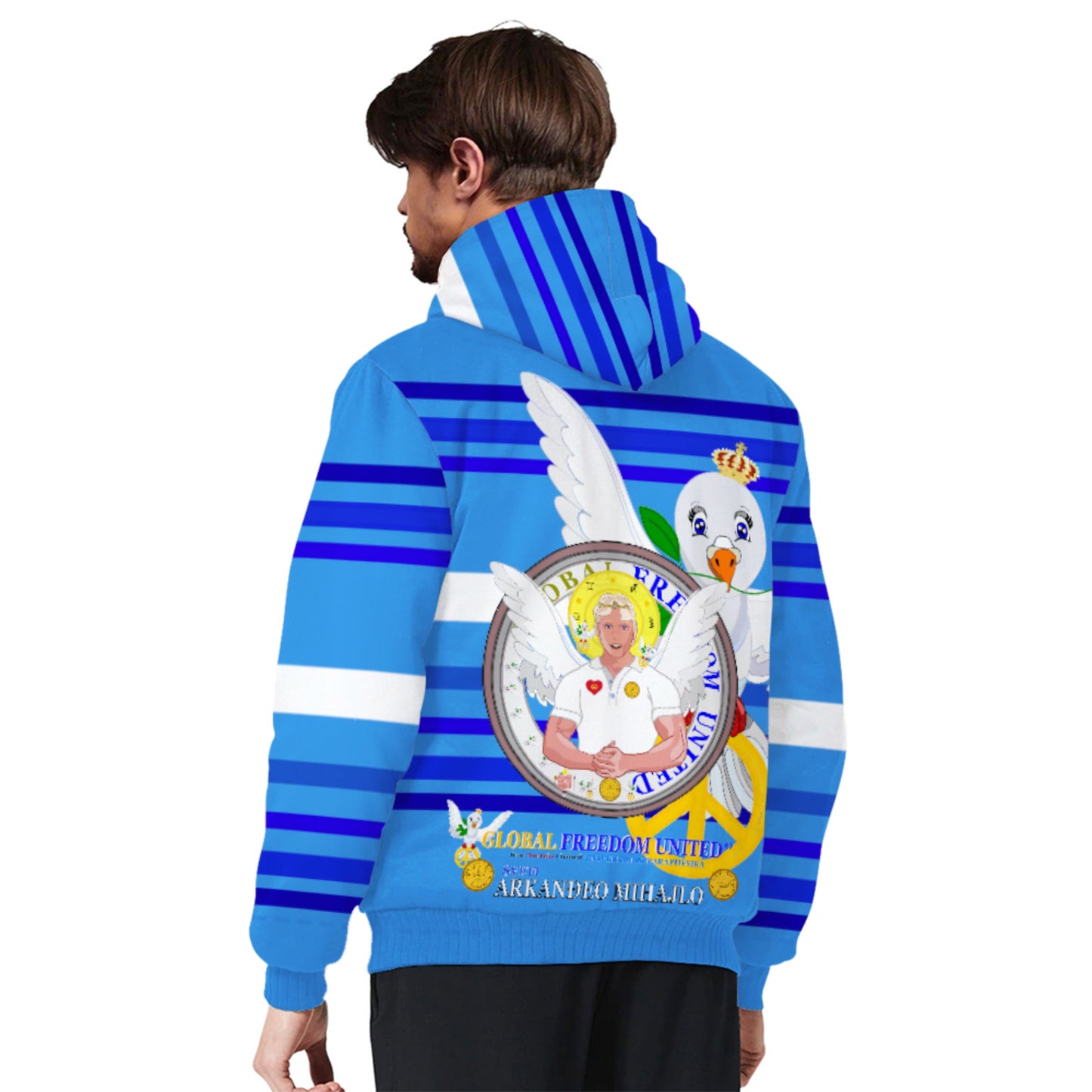 Plush Hoodie Global Freedom United Archangel Michael Croatia V2 Deep Blue