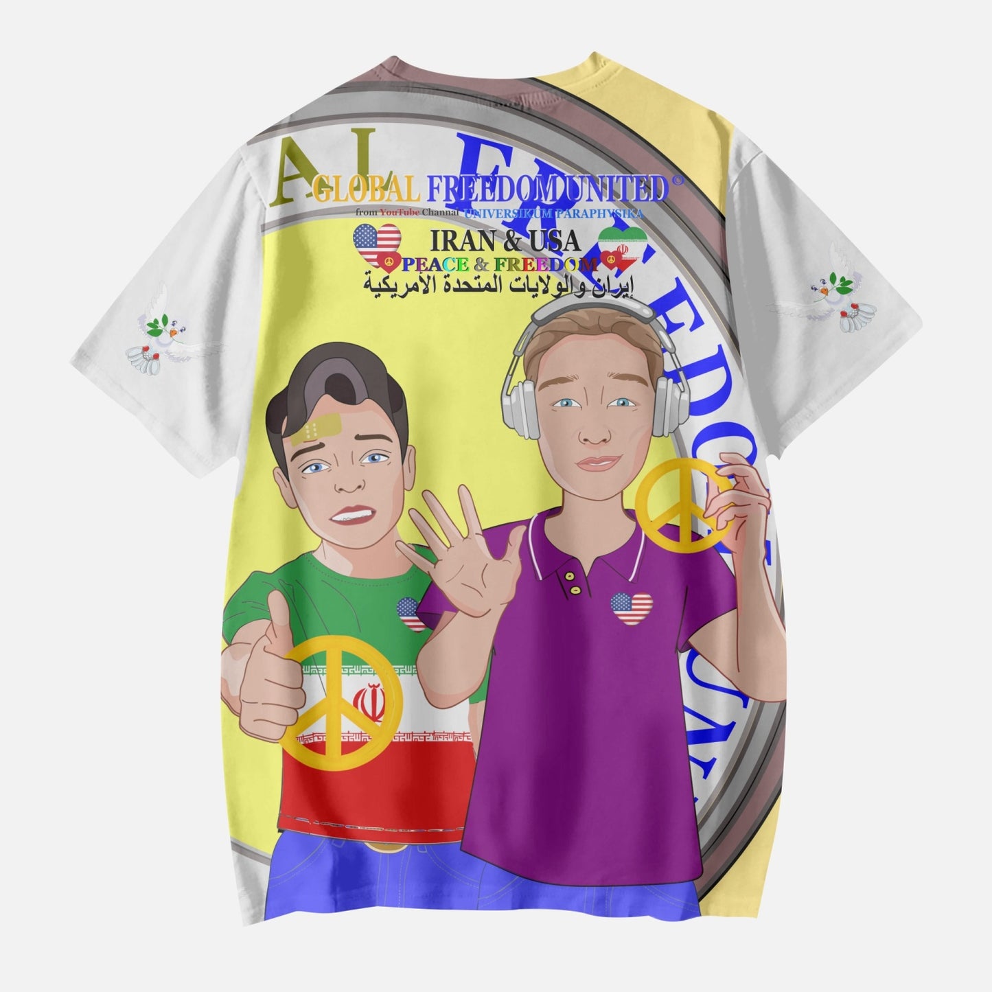 GLOBAL FREEDOM UNITED BOYS IRAN & USA OLD PEACE YELLOW AOP Kids' Short T-Shirts