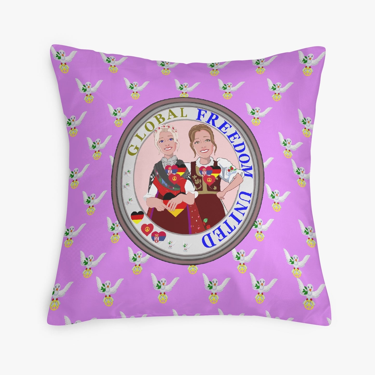 GLOBAL FREEDOM UNITED© Women SERBIA & GERMANY LILAC V1 18'' Square Pillow Cover