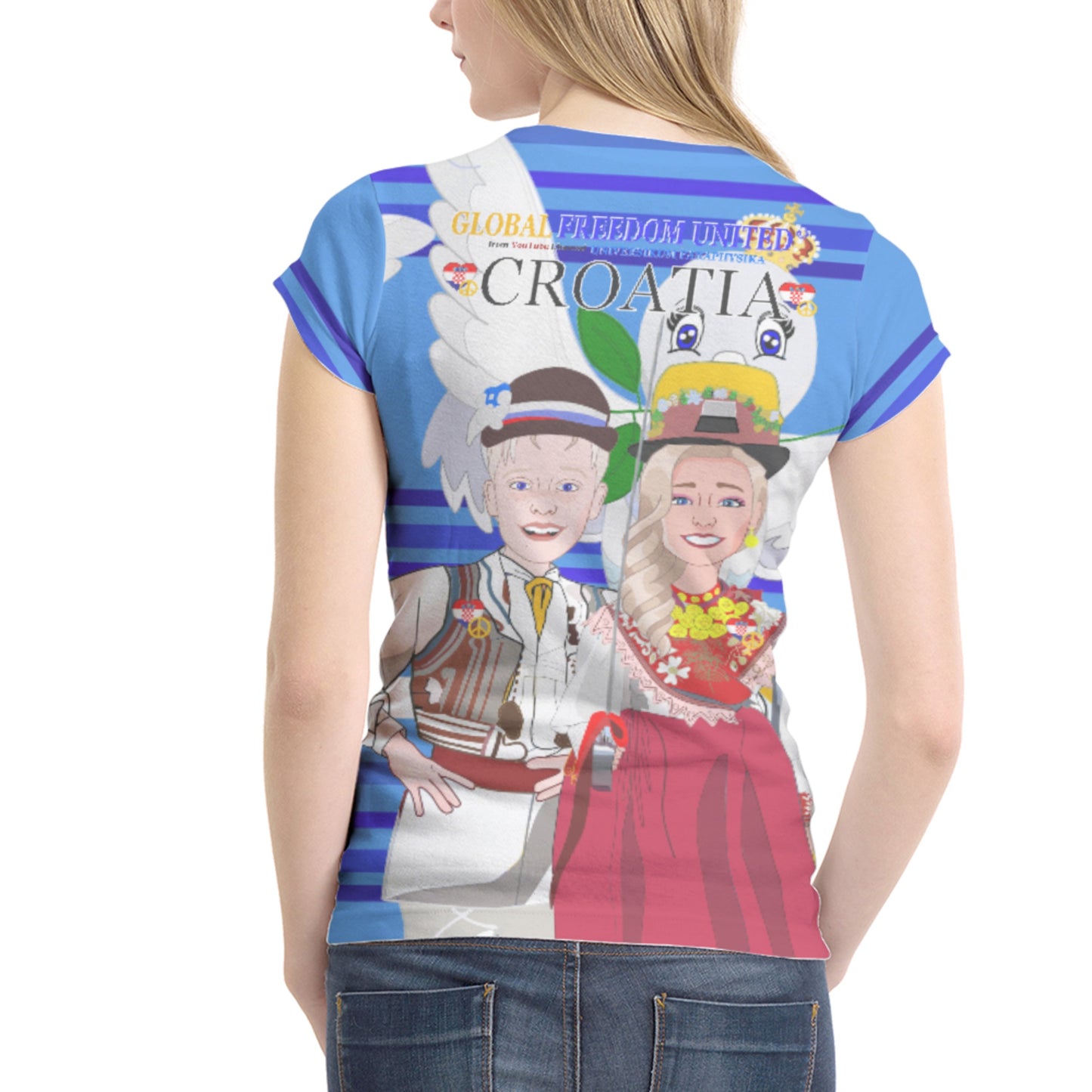 Women´s T-shirt 1 Global Freedom United Couple Edition Croatia Deep Blue