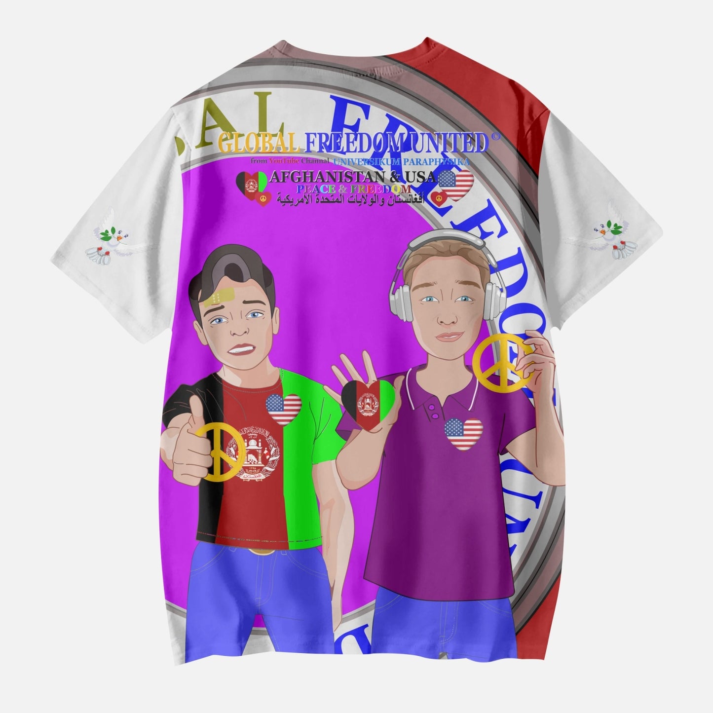 GLOBAL FREEDOM UNITED© Boy AFGHANISTAN & USA RED AOP Kids' Short T-Shirts
