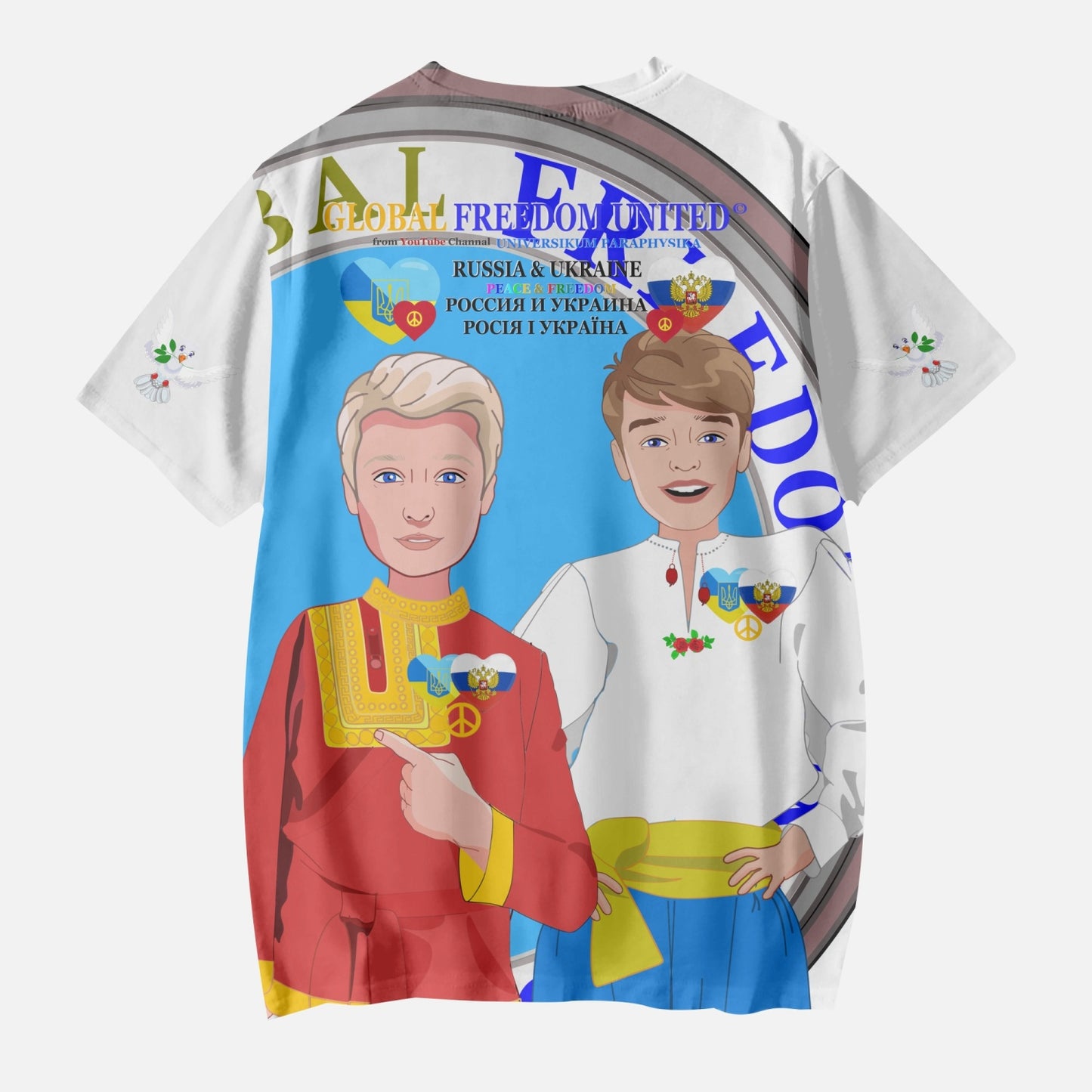 GLOBAL FREEDOM UNITED BOYS UKRAINE & RUSSIA OLD PEACE WIGHT AOP Kids' Short T-Shirts