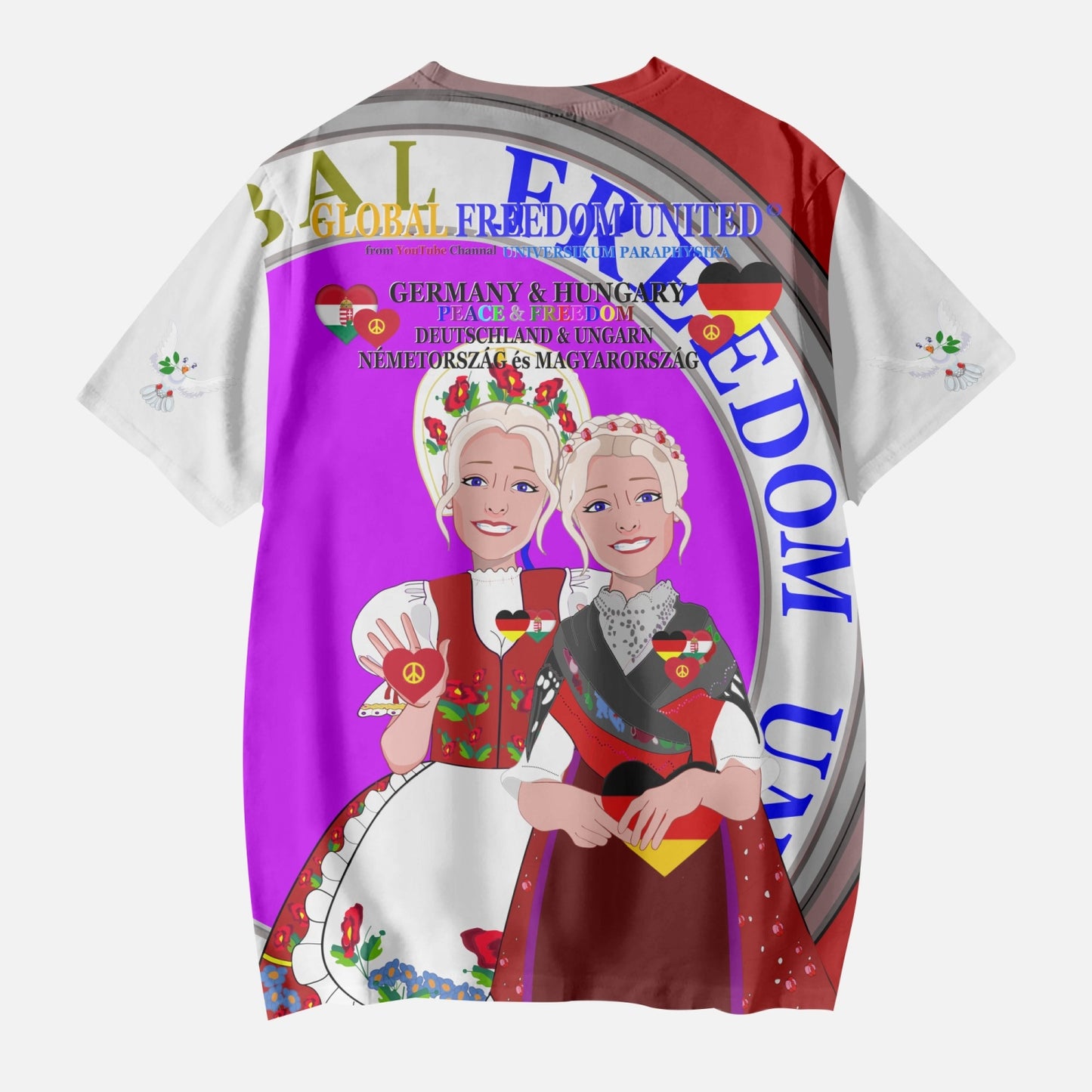 GLOBAL FREEDOM UNITED GIRLS GERMANY & HUNGARIE OLD PEACE RED AOP Kids' Short T-Shirts