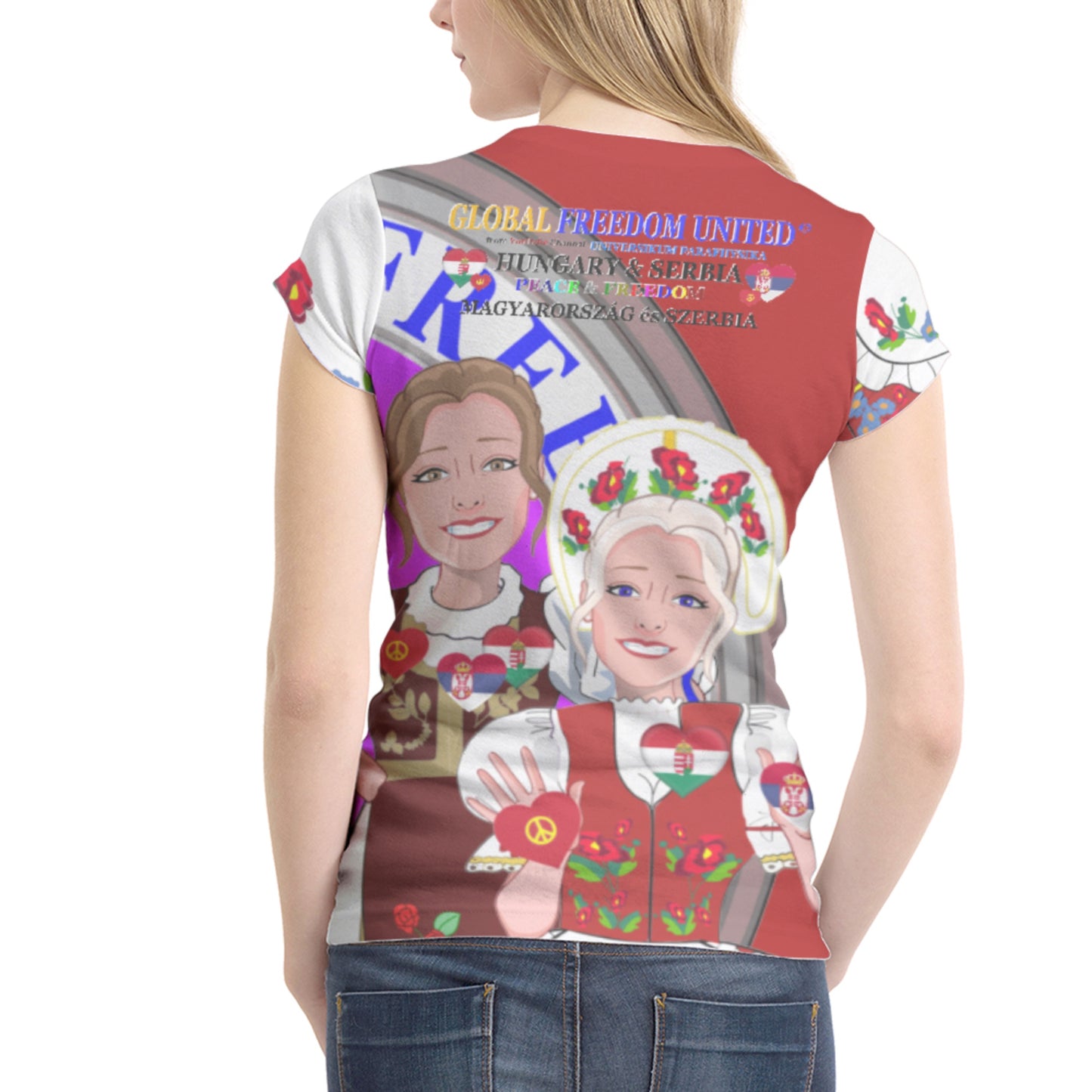 Women´s T-shirt 1 GLOBAL FREEDOM UNITED© Serbia & Hungary Red