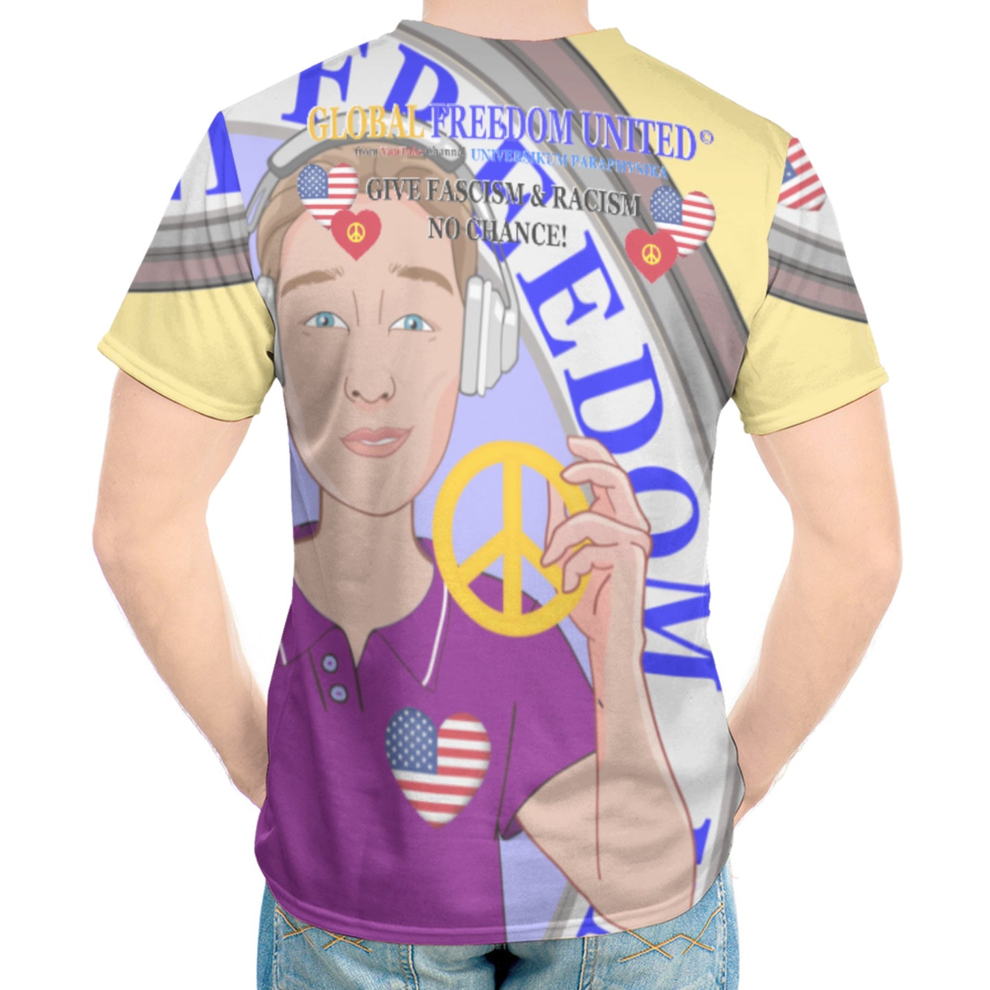Men´s T-shirt GLOBAL FREEDOM UNITED© Men Anti Fascism & Racism USA Yellow